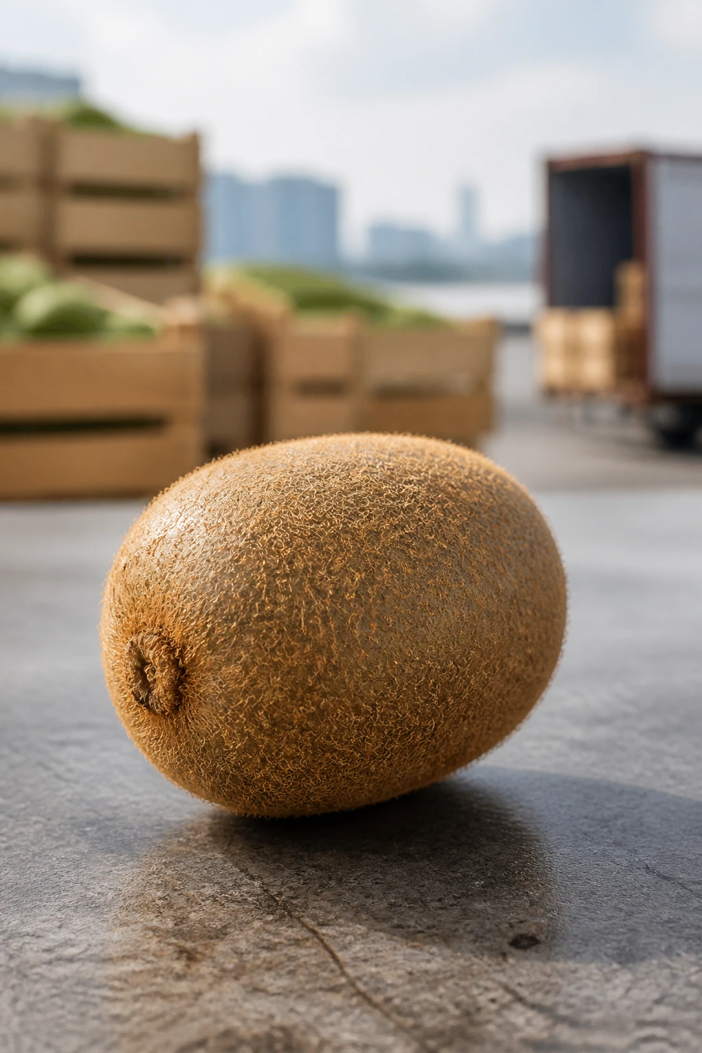 Kiwifruit on stone counter with blurred background