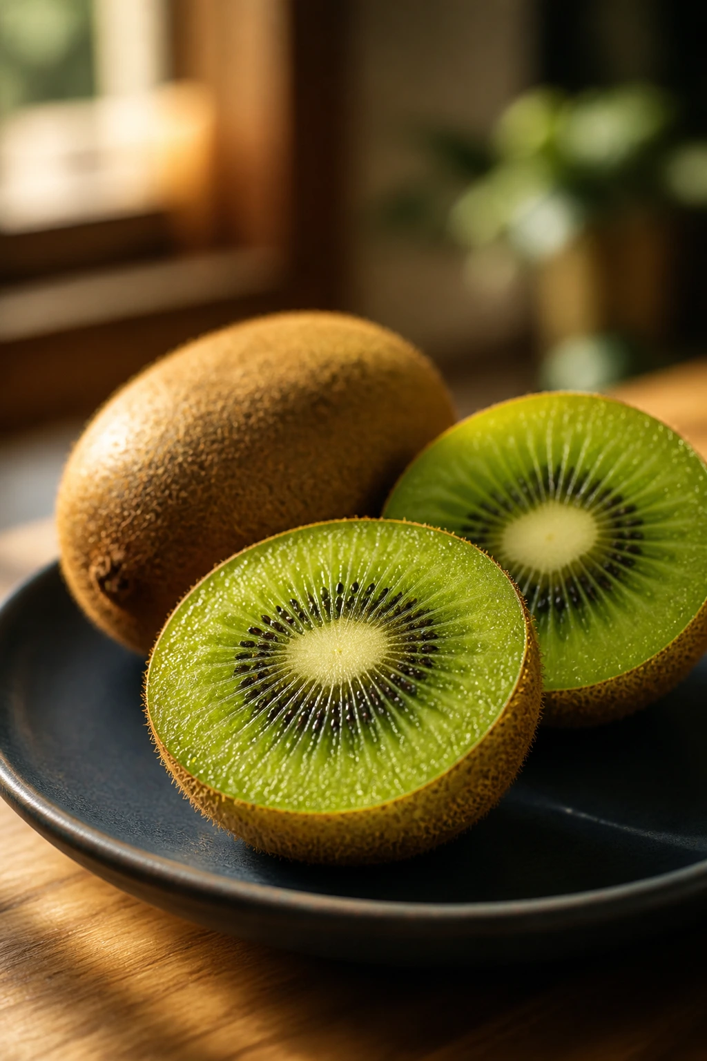 Kiwifruit cut open showing green flesh