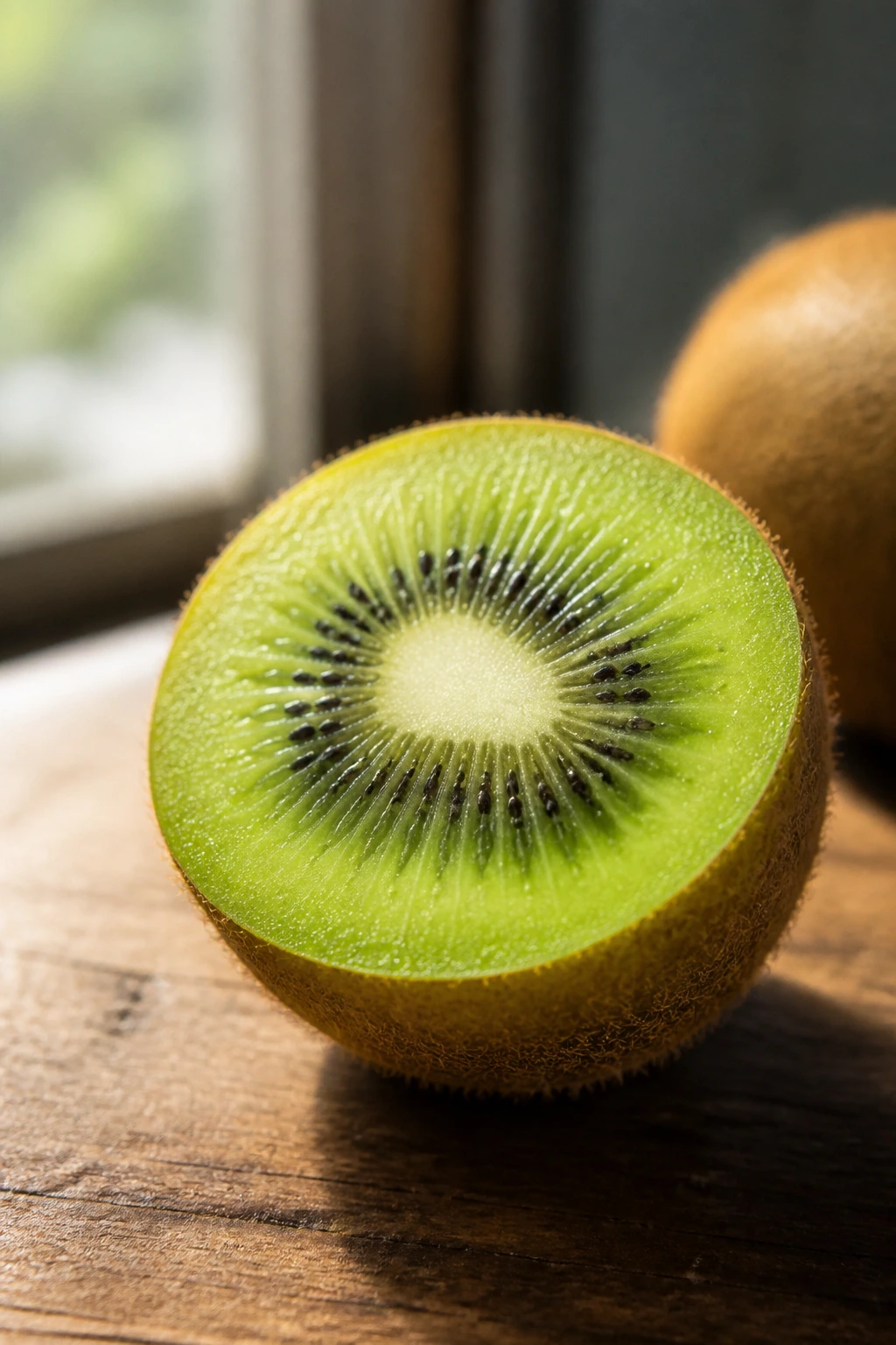 Halved kiwifruit highlighting bright green interior