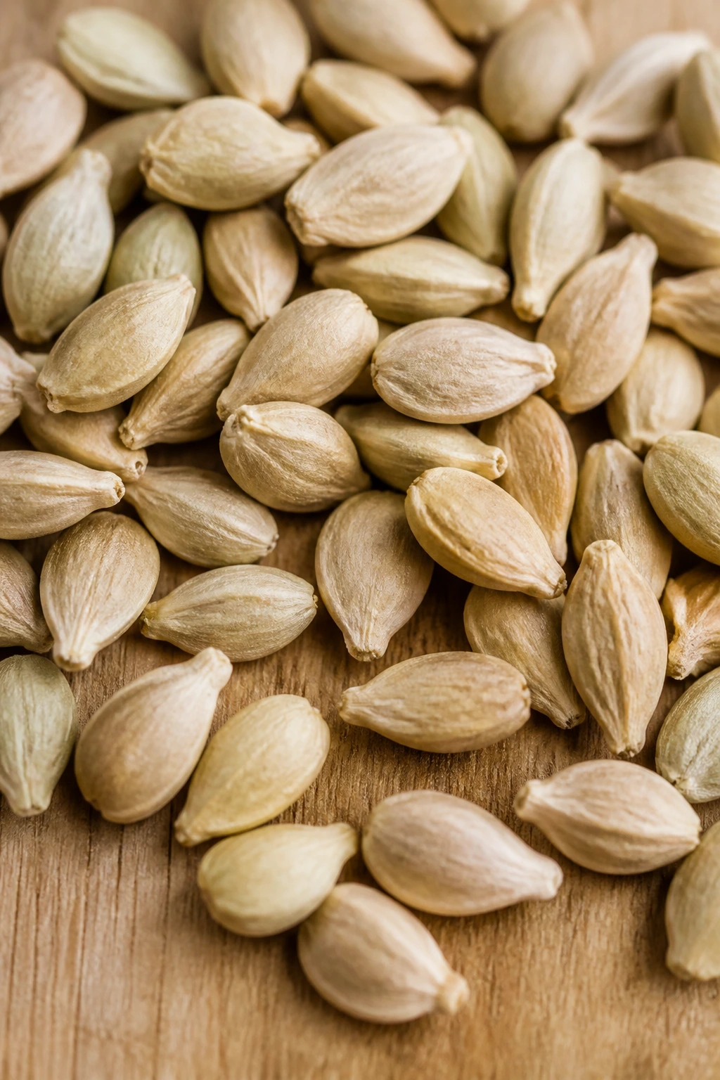 Are Lemon Seeds Poisonous To Humans Or Dogs? 2 Close-up of a lemon seed filling the frame on a wooden surface.