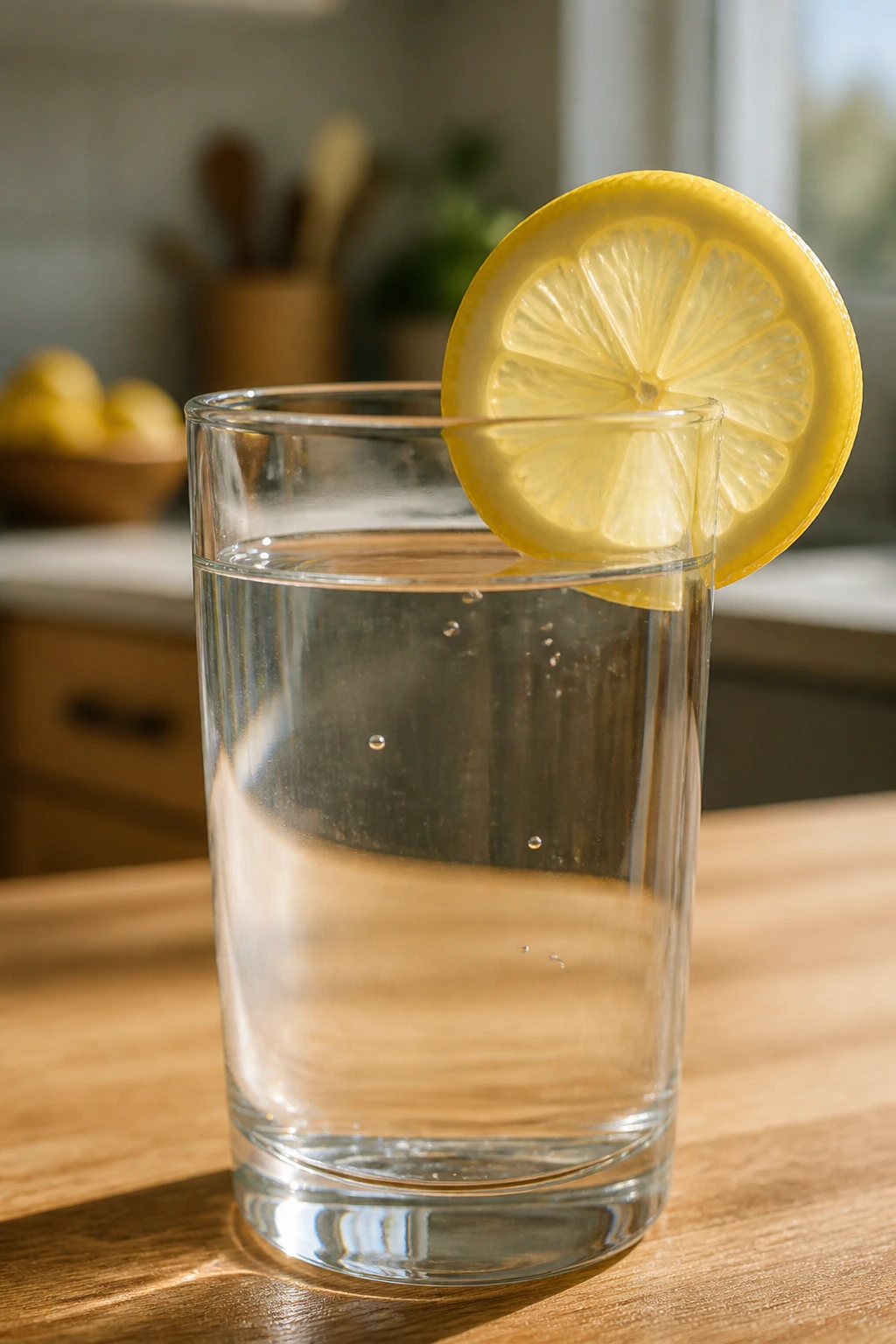 Is Lemon Or Lemon Water Good for Gastritis? 2 Glass of lemon water on a kitchen counter with lemon slice