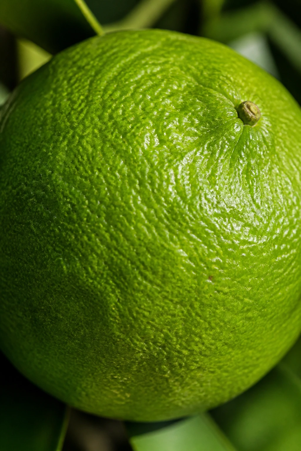 Close-up of a lime dominating the frame in natural daylight.