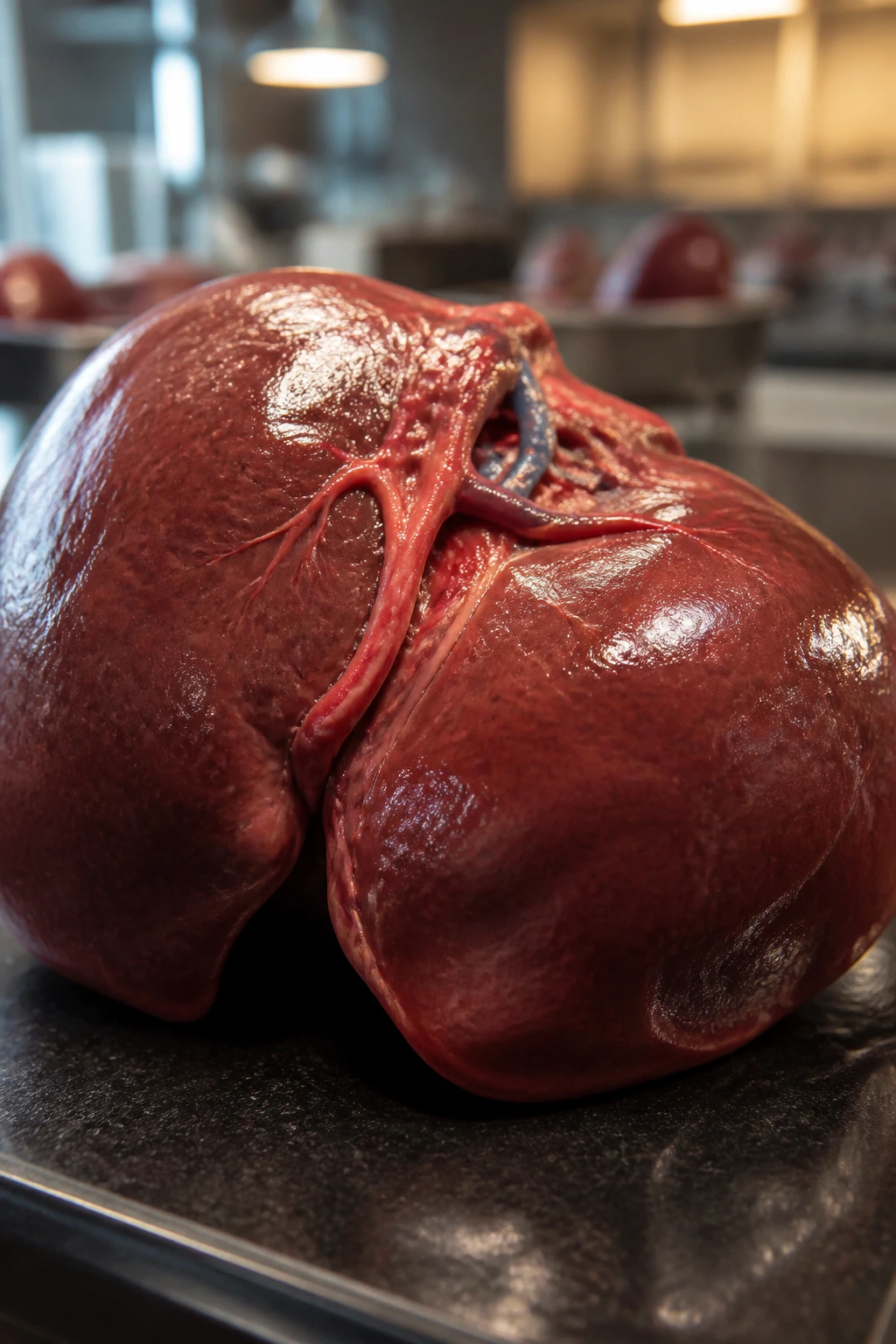 Close-up of a realistic liver in a medical setting