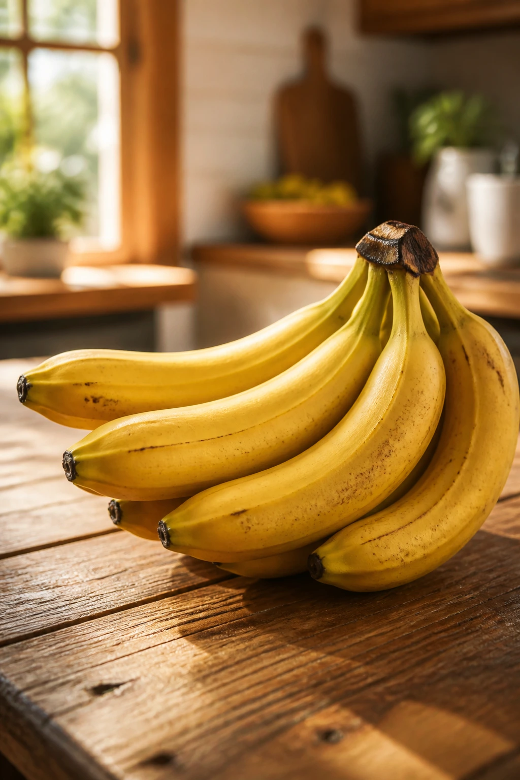 Bananas and the USA: Are Bananas Grown in the USA? 5 Ripe banana bunch on a sunny kitchen table