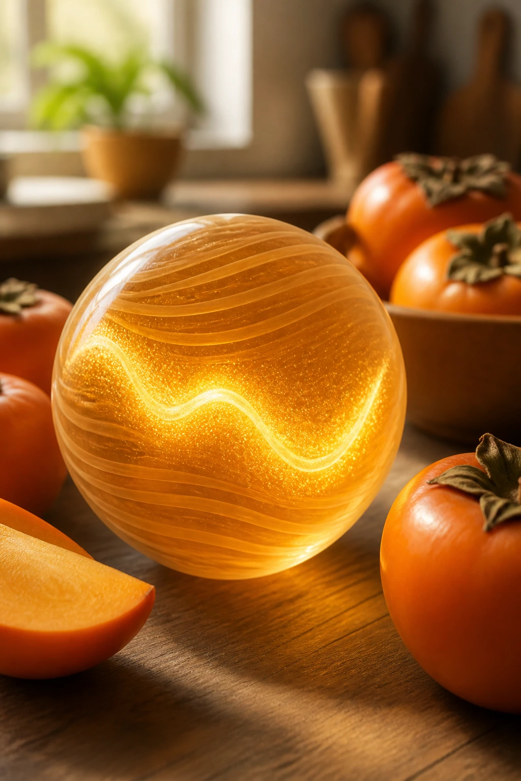 Are Persimmons Good For You? Here Are Its' Many Benefits 7 Close-up abstract sphere symbolizing a low glycemic index in a warm kitchen