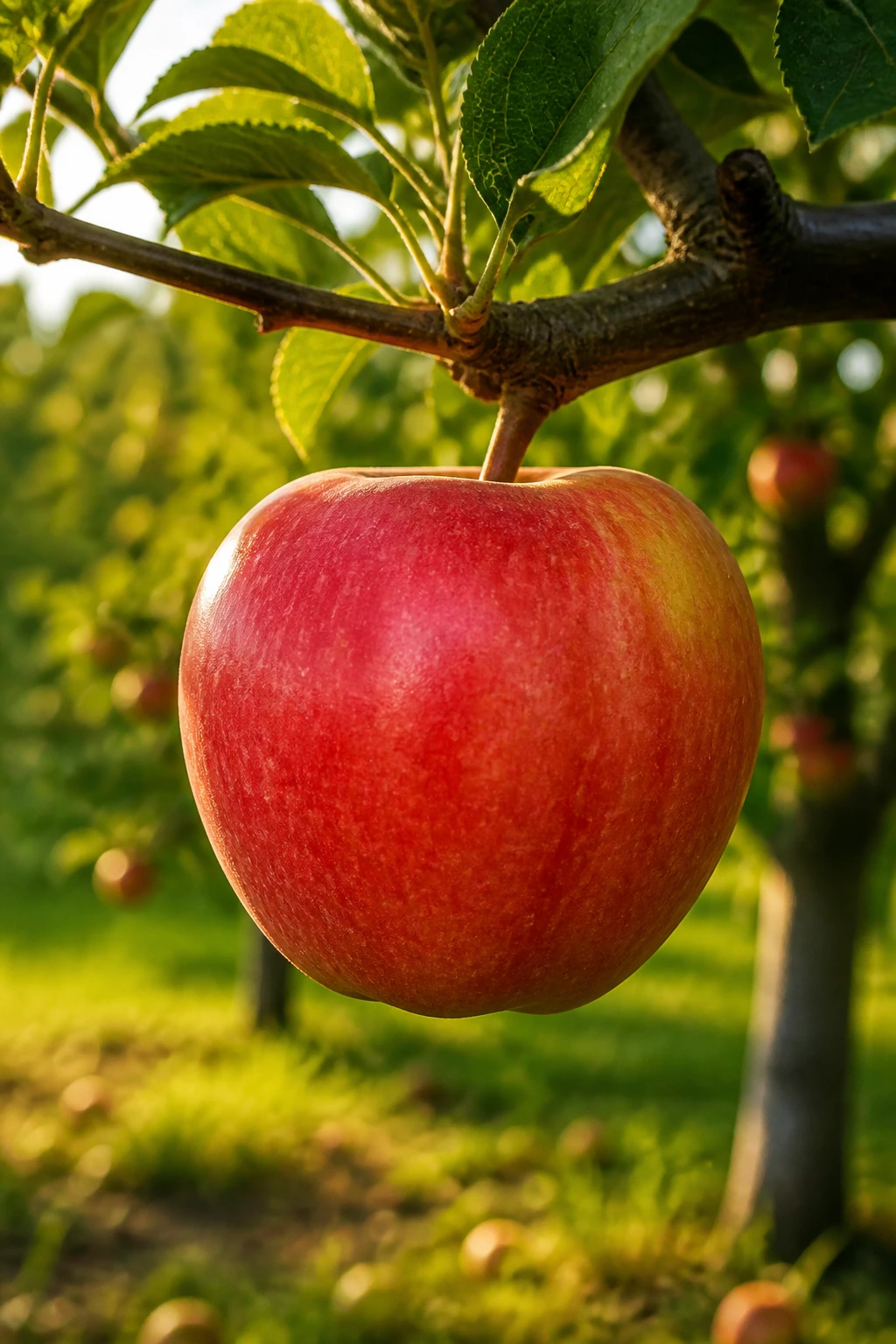 Low Hanging Fruit Meaning: Definition, Examples, & FAQs 5 Close-up of a red apple hanging from a tree branch in a sunlit orchard.