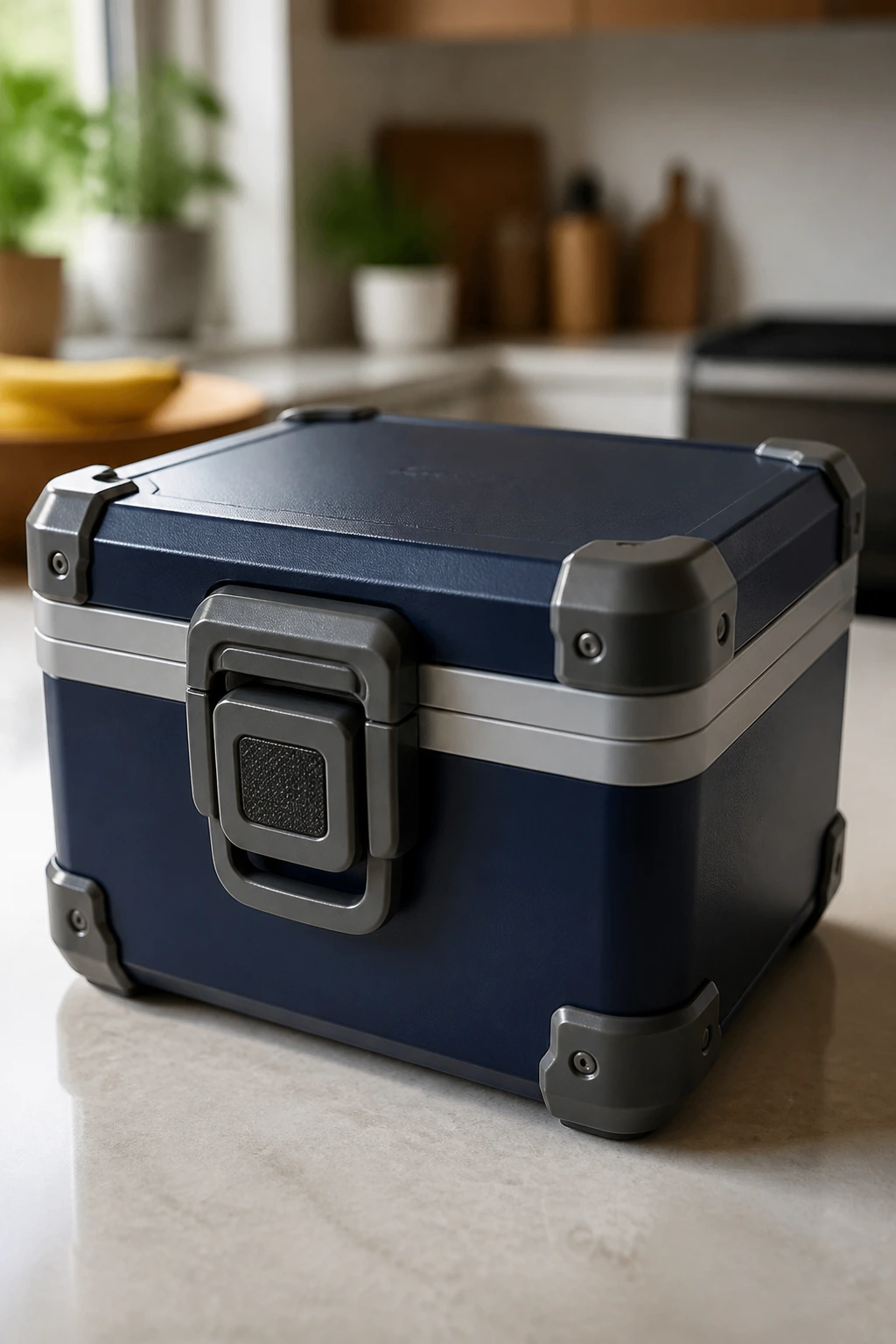 How to Pack a Banana for Your Lunch Box 11 Close-up of a rugged lunch box with a secure latch on a kitchen counter