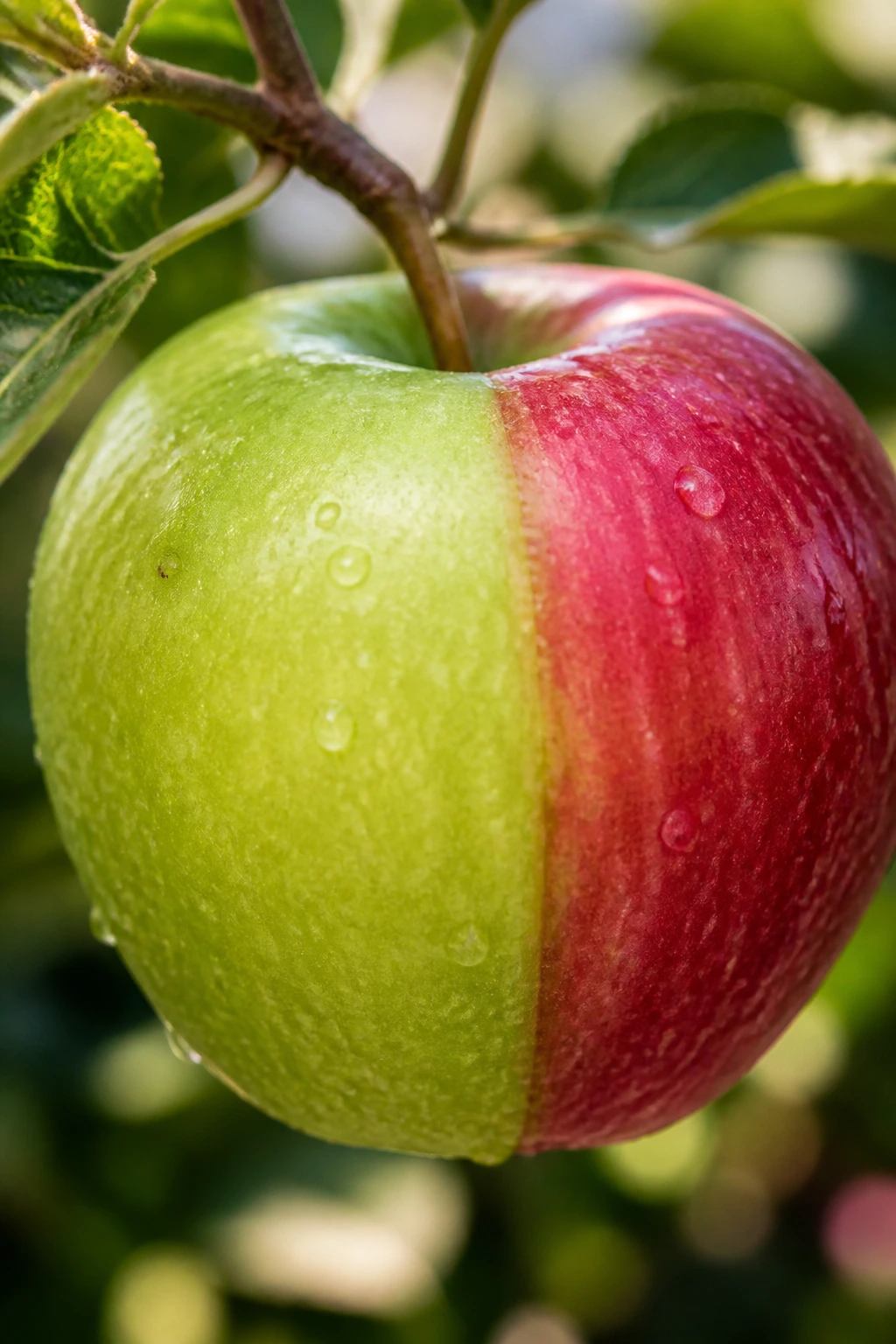 What Are Man-Made Fruits? 30 Fruits That Are Man-Made 2 Close-up of a two-tone apple showing red and green halves to symbolize crossbreeding in man-made fruits