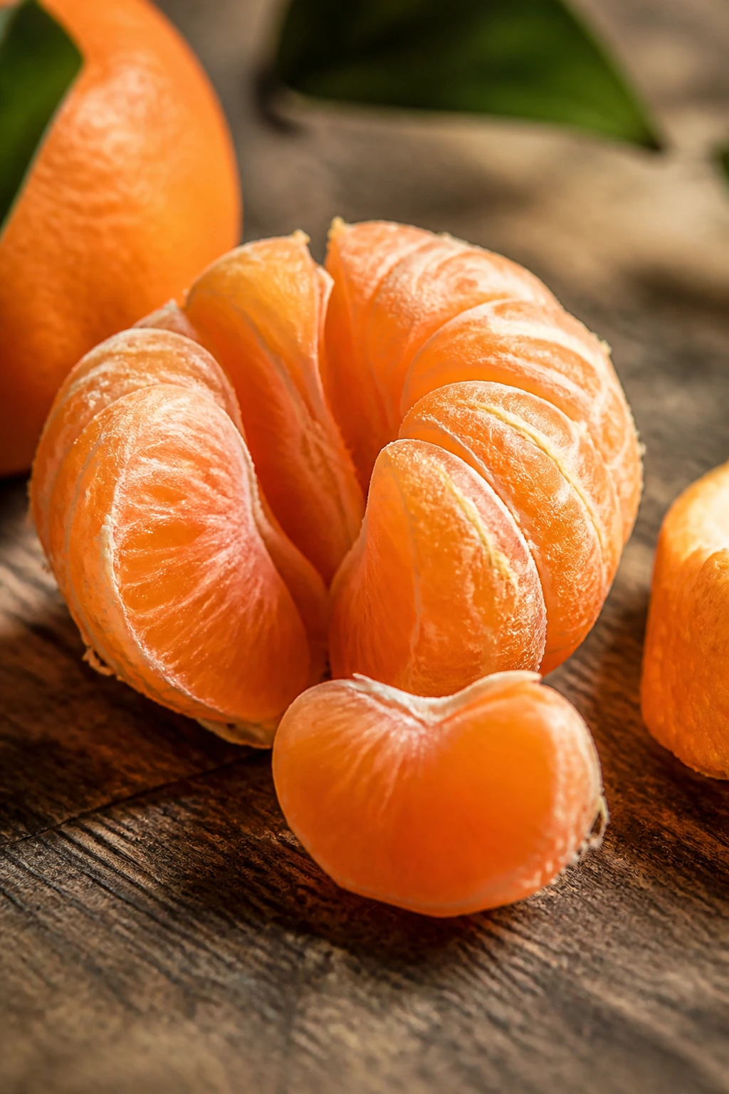 Are Mandarins Good For Pregnancy? Is It Safe? 4 Peeled mandarin on wood surface with visible segments