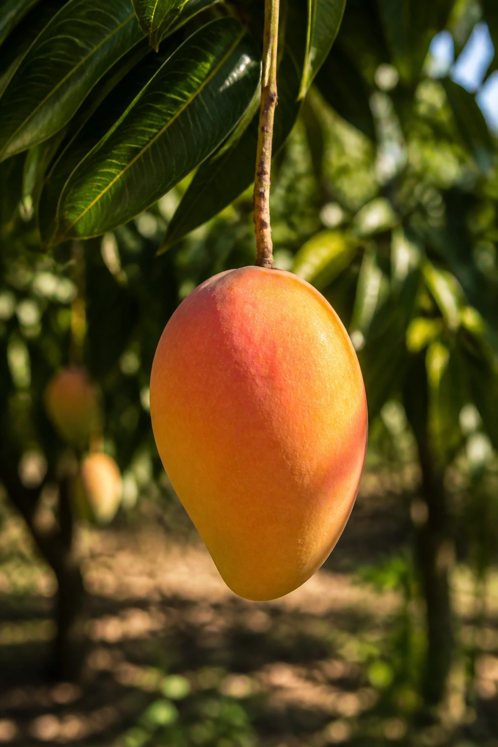 Mango on tree in lush orchard