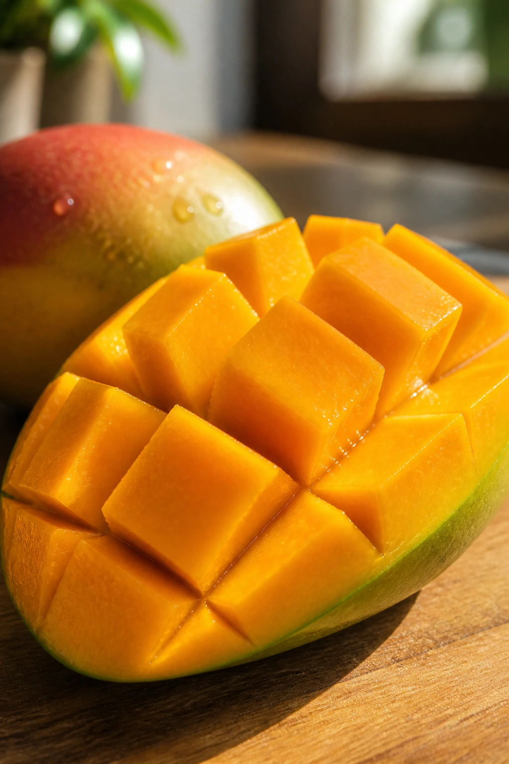 Fruitful Recovery: Is It Good To Eat Fruits When Sick? 2 Close-up of a mango half showing bright orange flesh for healing imagery