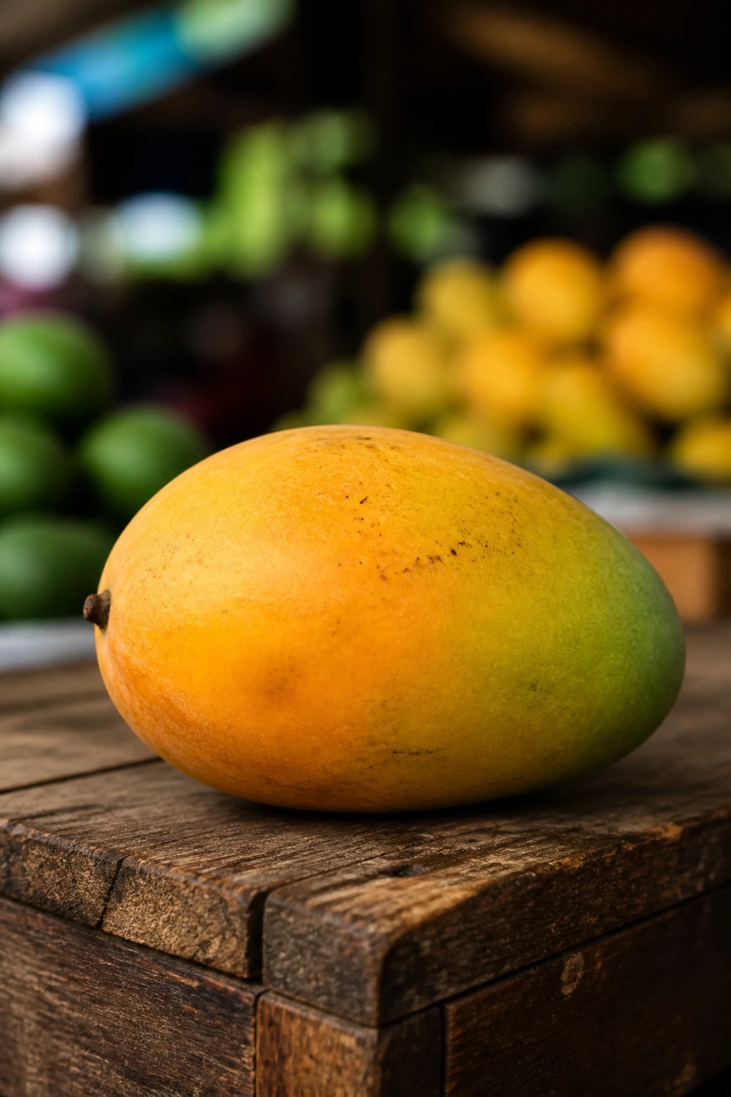 Mango on market stall with blurred background