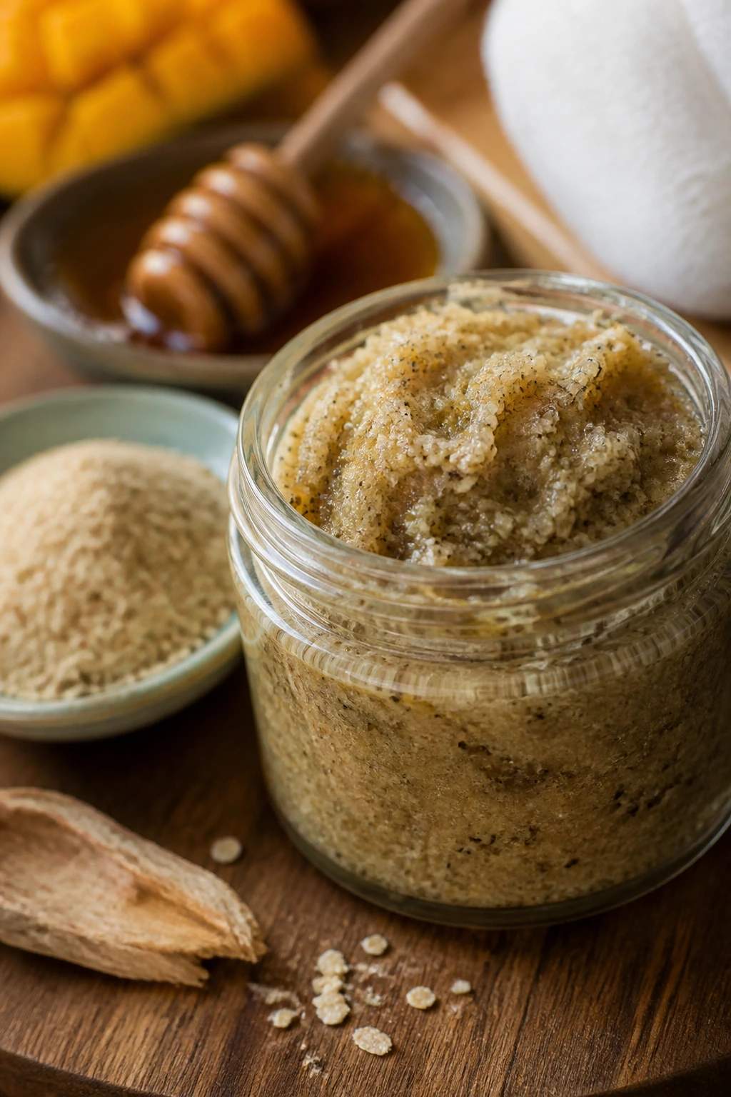 What To Do With A Mango Seed? Here Are 7 Things You Can Do 5 Glass jar of mango-seed scrub with honey nearby