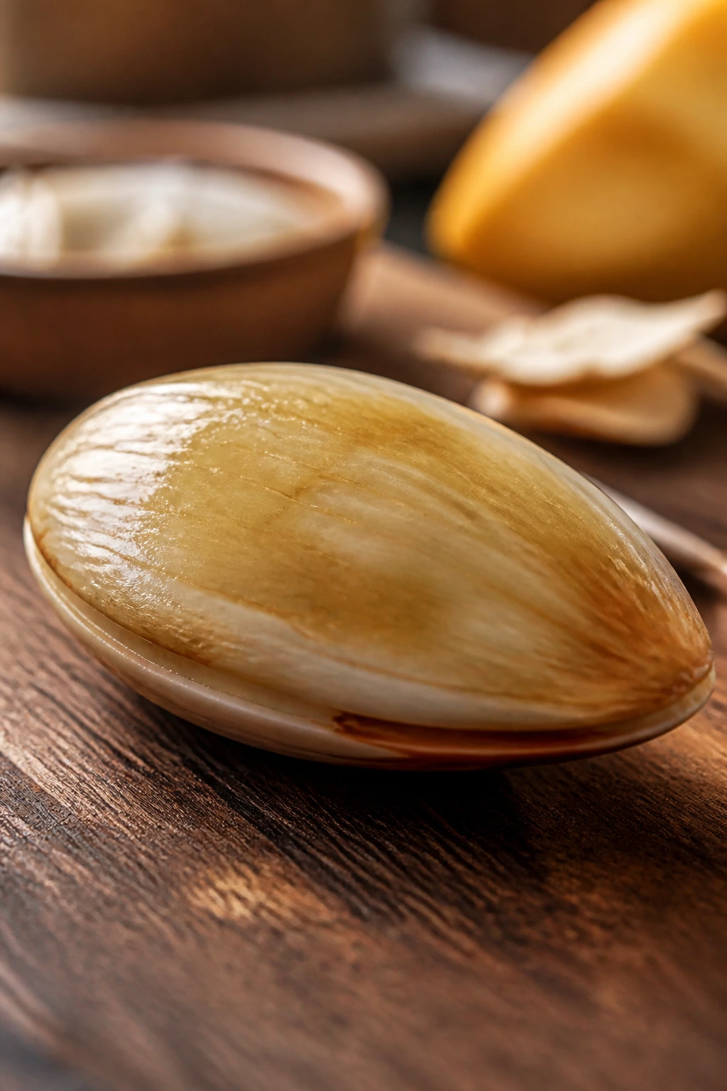Single mango seed with glossy surface