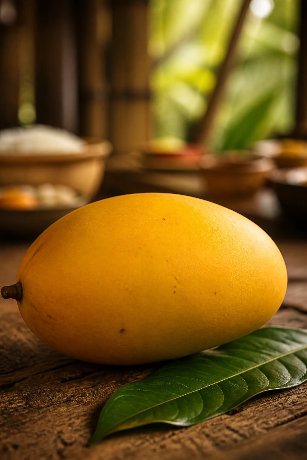 Mango on rustic wood evokes Filipino tradition