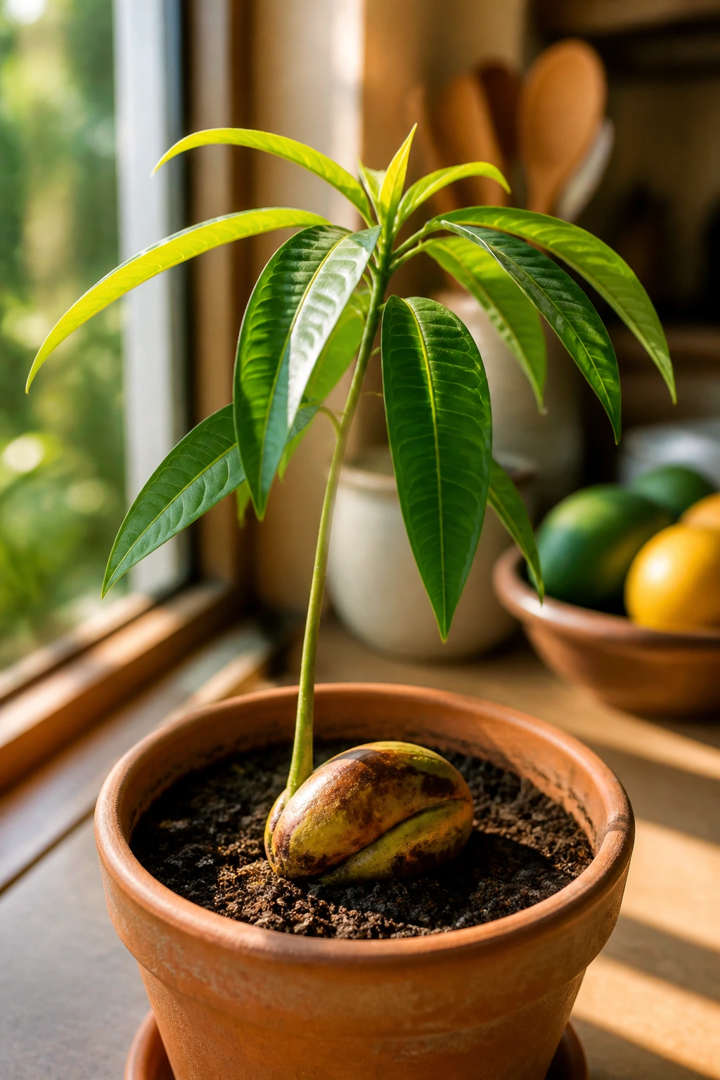 What To Do With A Mango Seed? Here Are 7 Things You Can Do 2 Young mango seedling in a pot on sunny windowsill
