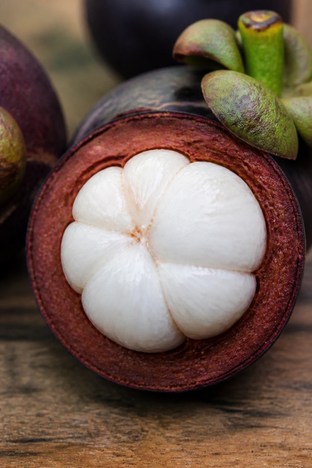 Mangosteen fruit on wood, representing the FAQ section about feeding dogs.