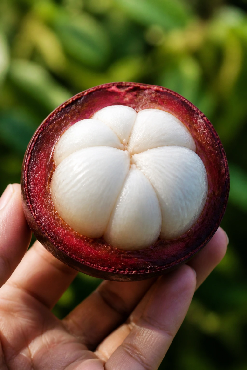 Cross-section of mangosteen with white segments