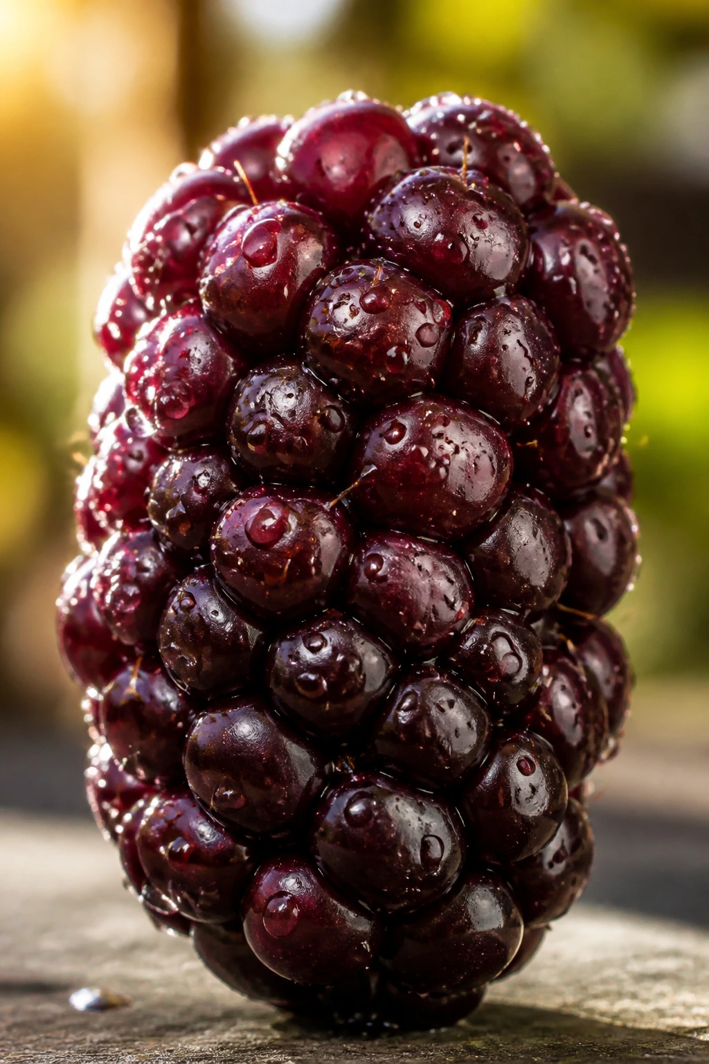Close-up Marionberry on a natural surface in soft outdoor light