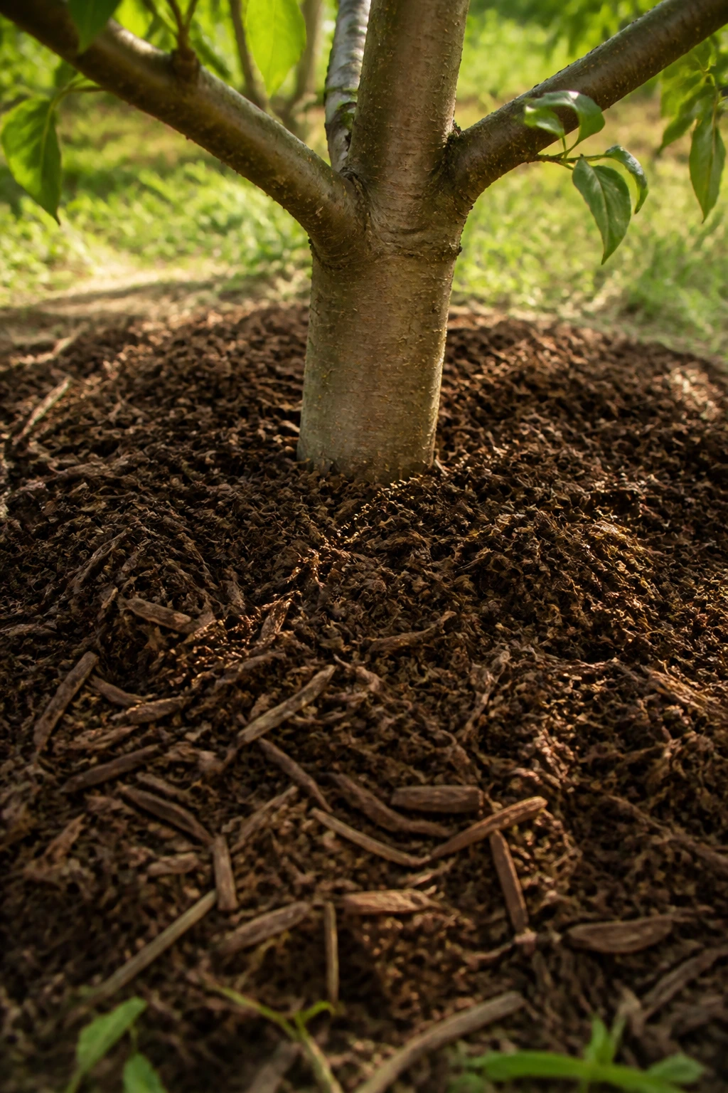 How To Protect Fruit Trees From Frost And Freeze Damage 9 Tree base surrounded by thick mulch in a garden bed