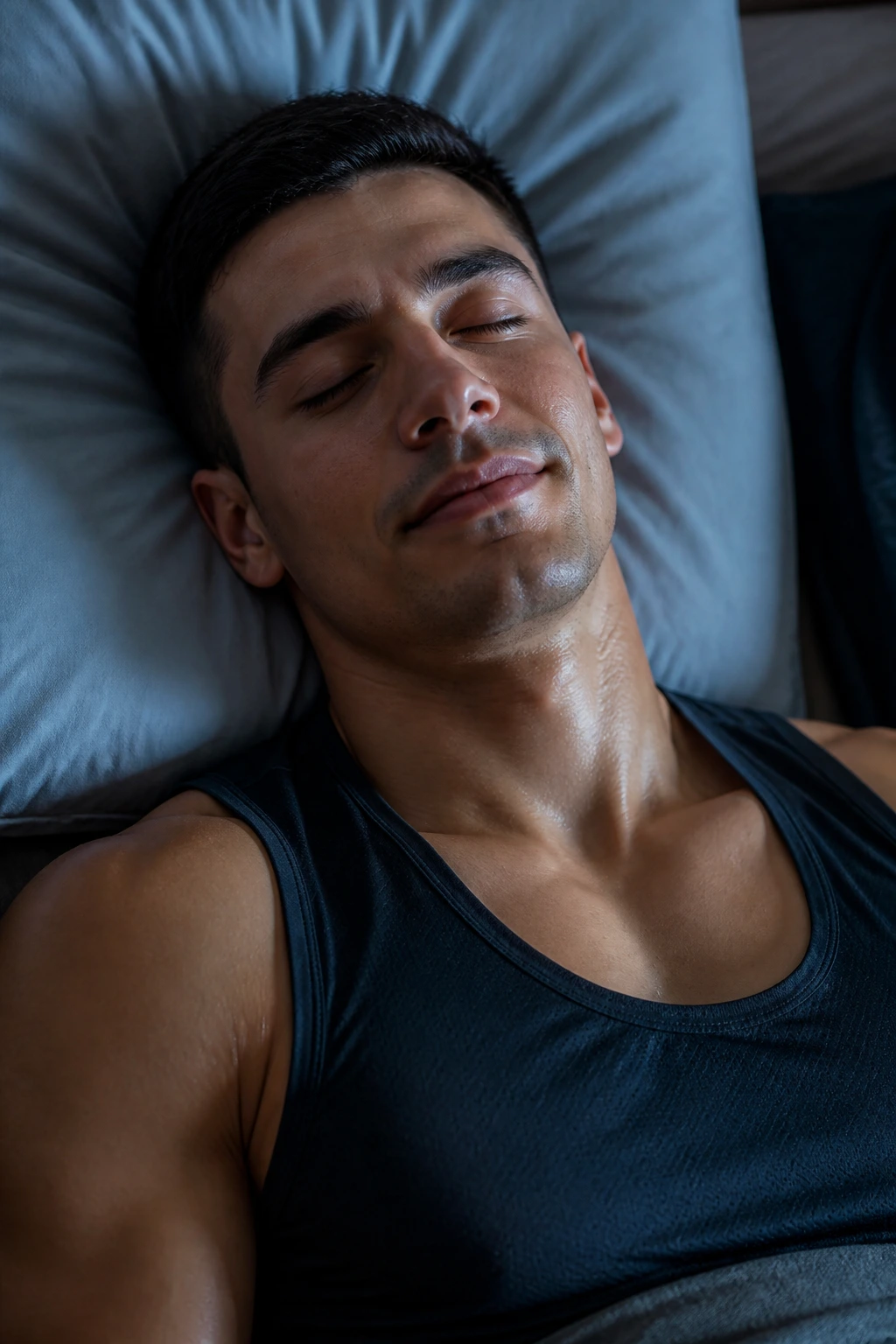 10 Surprising Benefits Of Eating Watermelon At Night 4 Close-up of an athlete resting in bed after a workout.