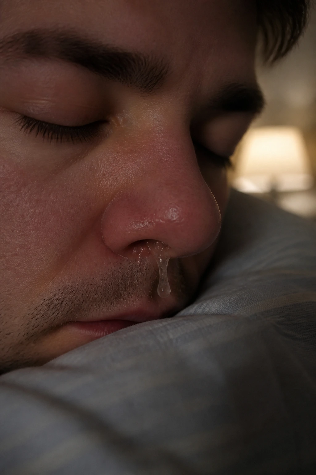 Close-up of a real person with congested nose and nasal area