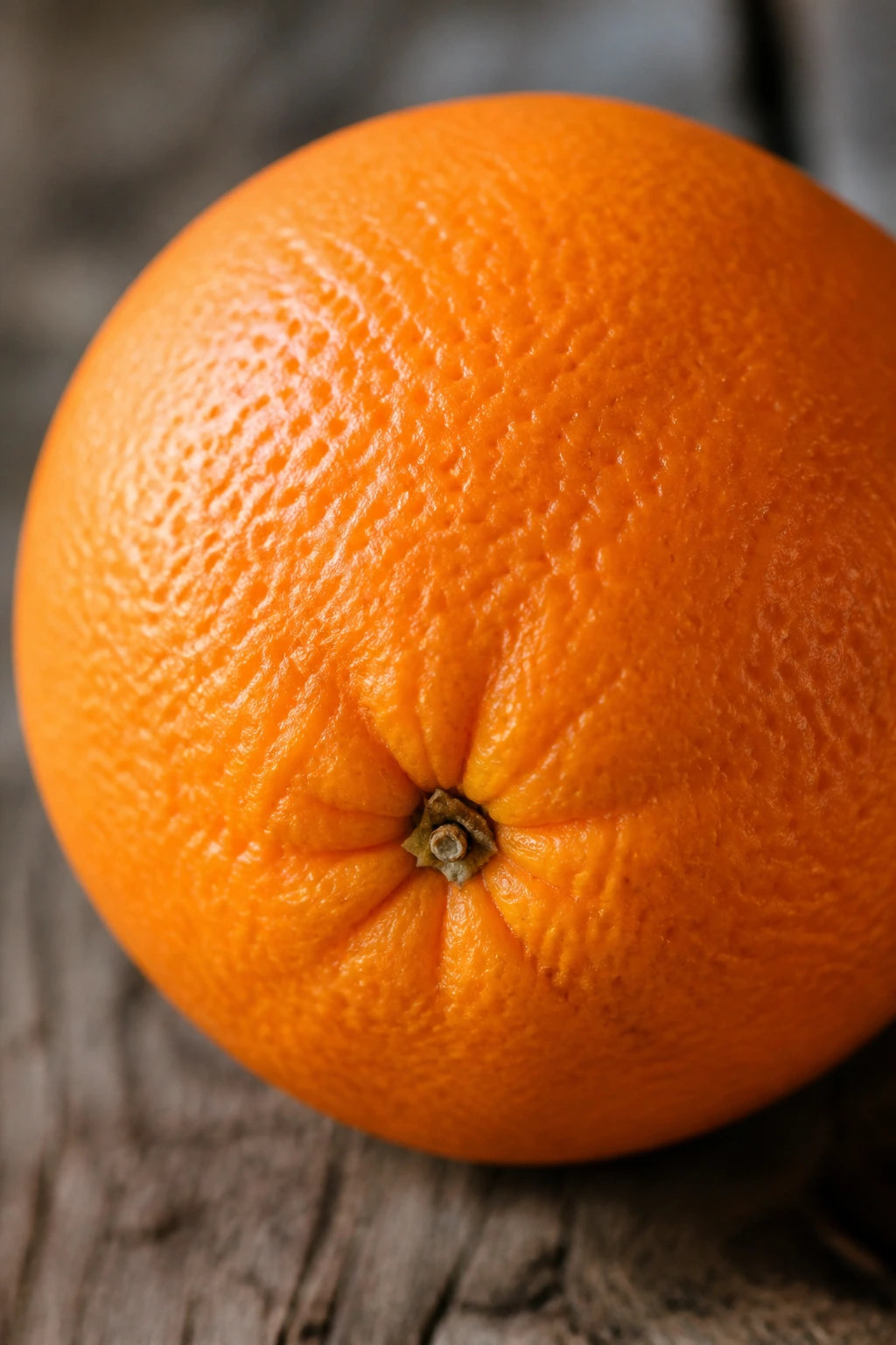 Close-up of a single ripe Navel Orange showing the belly-button scar