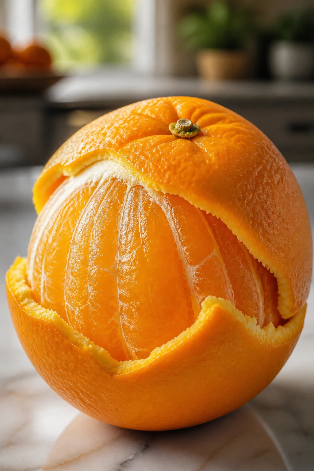 How To Eat A Navel Orange Properly:Â Step-By-Step Guide 1 Close-up of a ripe navel orange with part of the peel lifted in a bright kitchen