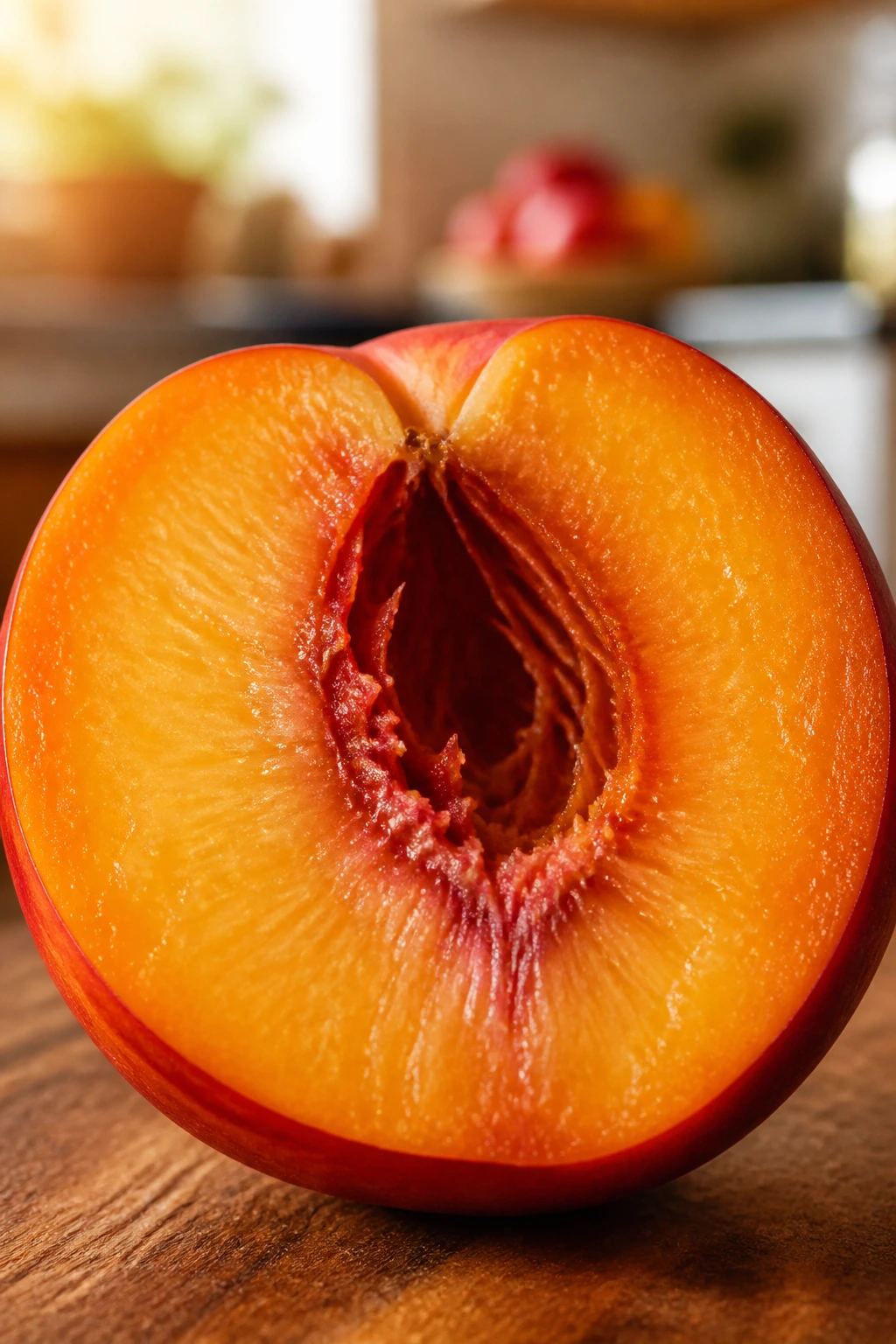 Is Nectarine Acidic Or Alkaline? Is It Good For Acid Reflux? 3 Nectarine half close-up on sunlit kitchen counter