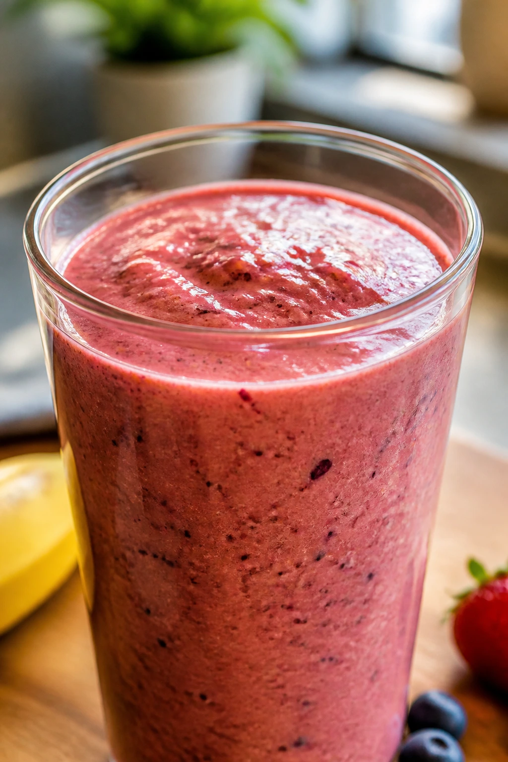 Does Blending Fruit Destroy Nutrients? Find Out Now! 4 Thick fruit smoothie filling the frame with visible pulp implying nutrient availability
