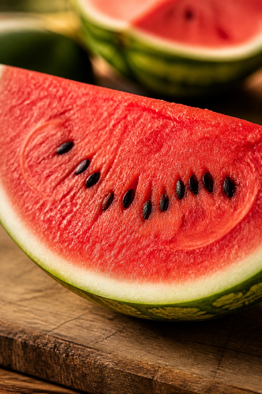 10 Surprising Benefits Of Eating Watermelon At Night 3 Macro close-up of a watermelon slice showing red flesh and seeds.