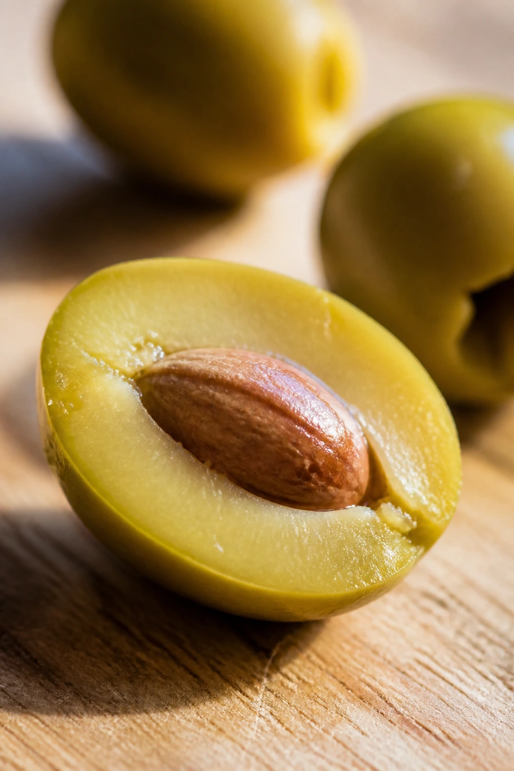 The Definitive Answer: Are Olives Fruits Or Vegetables? 2 Cross-section of a cut olive showing the seed inside.
