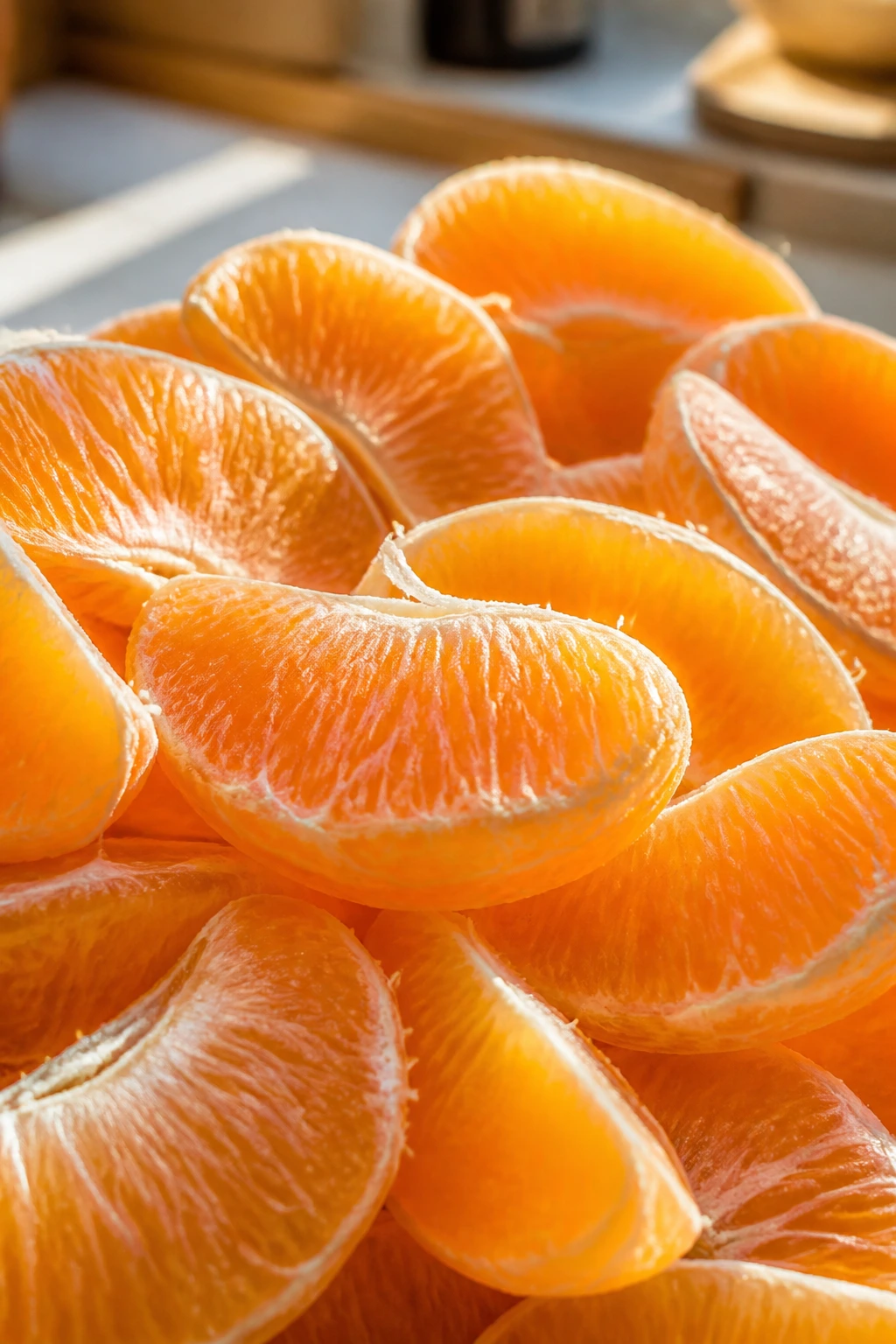 Are Oranges Good For Cough and Cold? 2 Close-up of peeled orange segments showing bright flesh