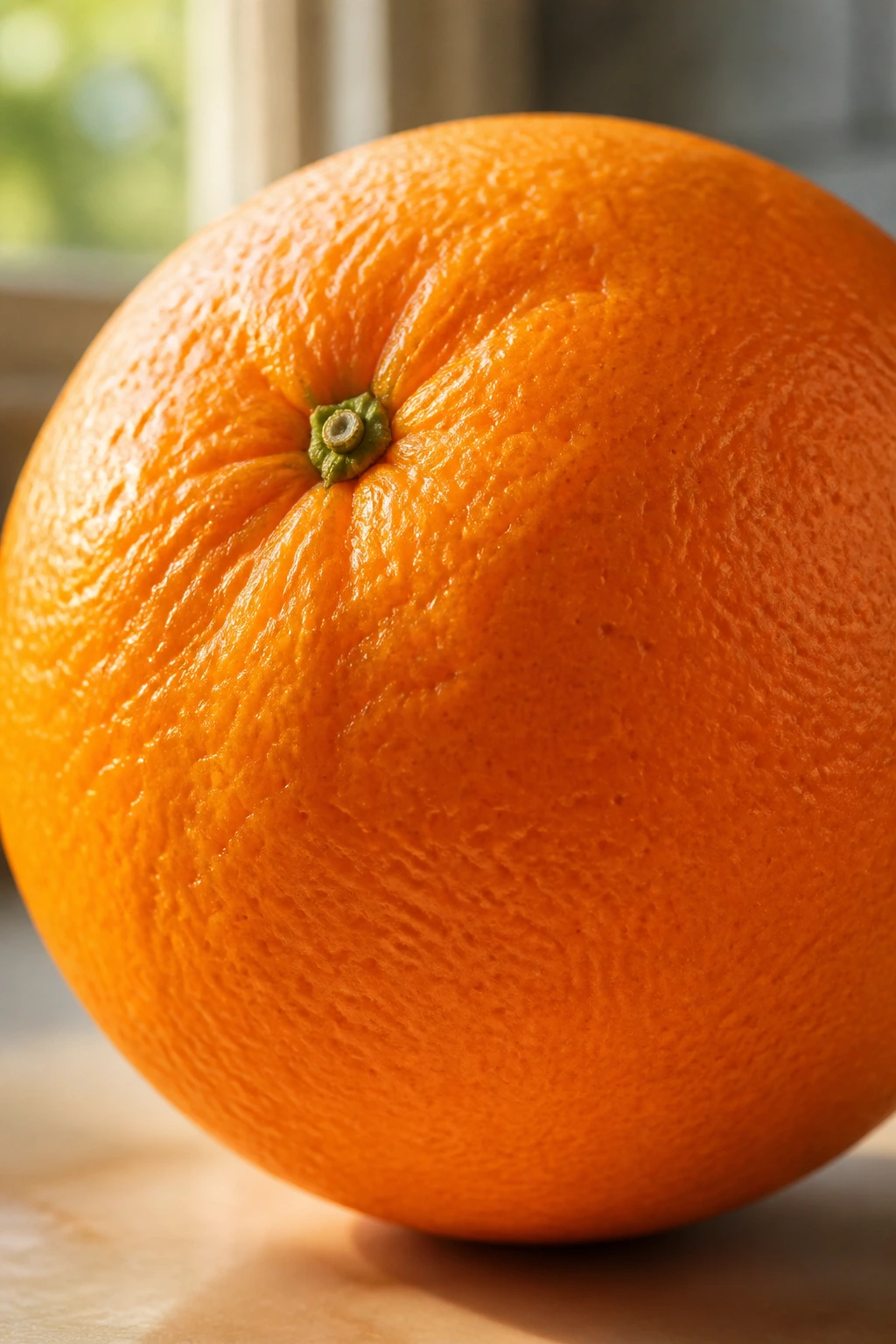 10 Amazing Fruits That Symbolize Happiness 8 Close-up of a single orange on a sunny kitchen counter