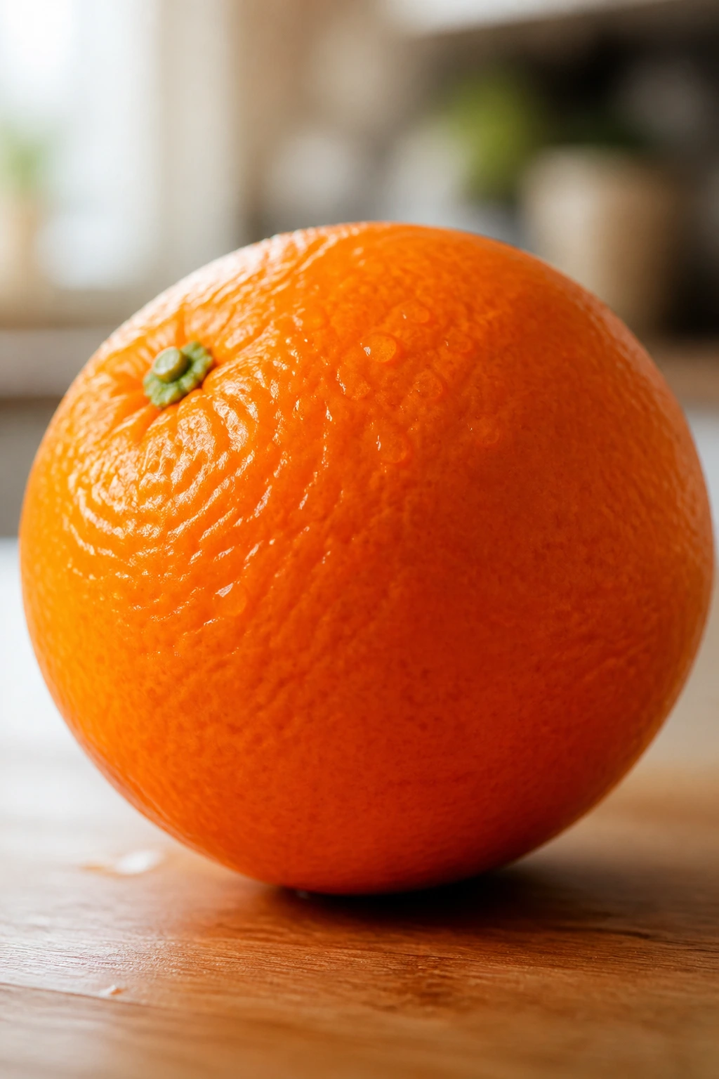 Citrus Magic: Are Oranges Good For Acne? 2 Single ripe orange close-up filling frame in warm kitchen light