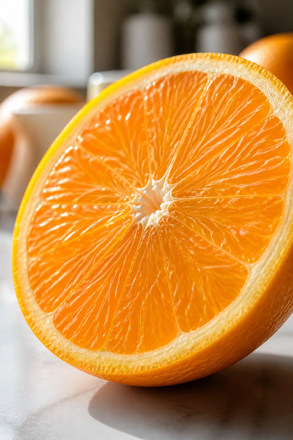Citrus Magic: Are Oranges Good For Acne? 4 Orange cross-section macro filling frame in daylight