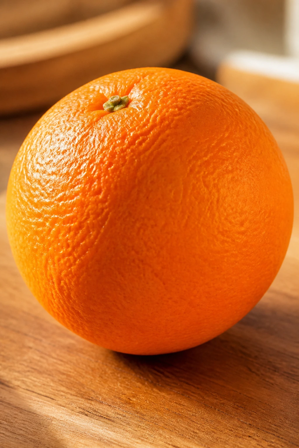 Close-up orange dominating frame on wooden counter