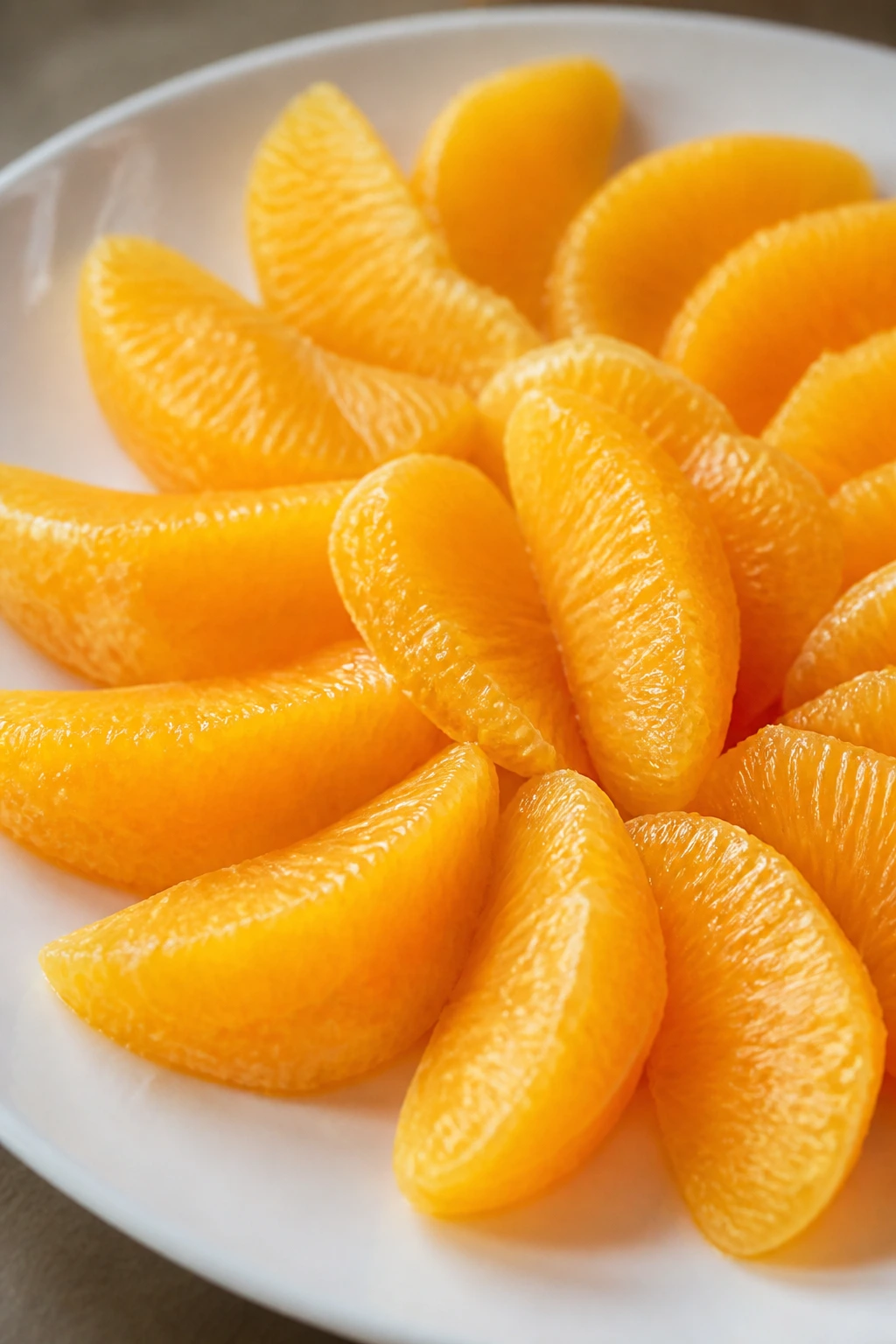 Orange segments arranged on a plate as part of a diabetes-friendly meal.