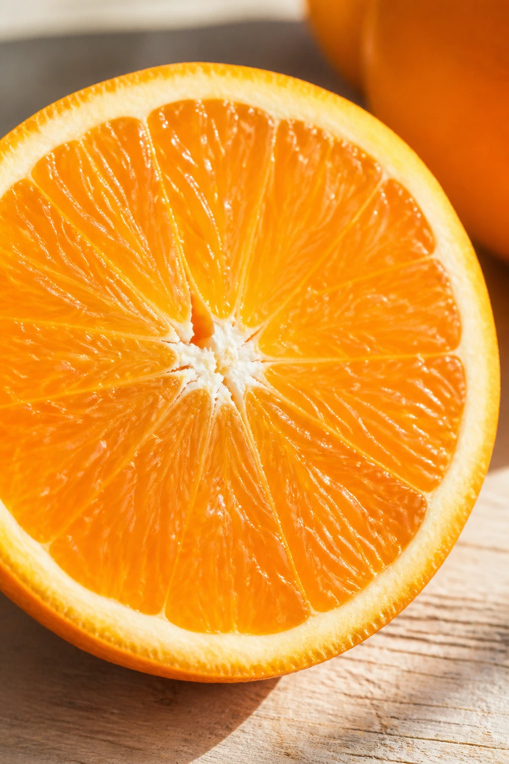 Cross-section of an orange showing pulp segments