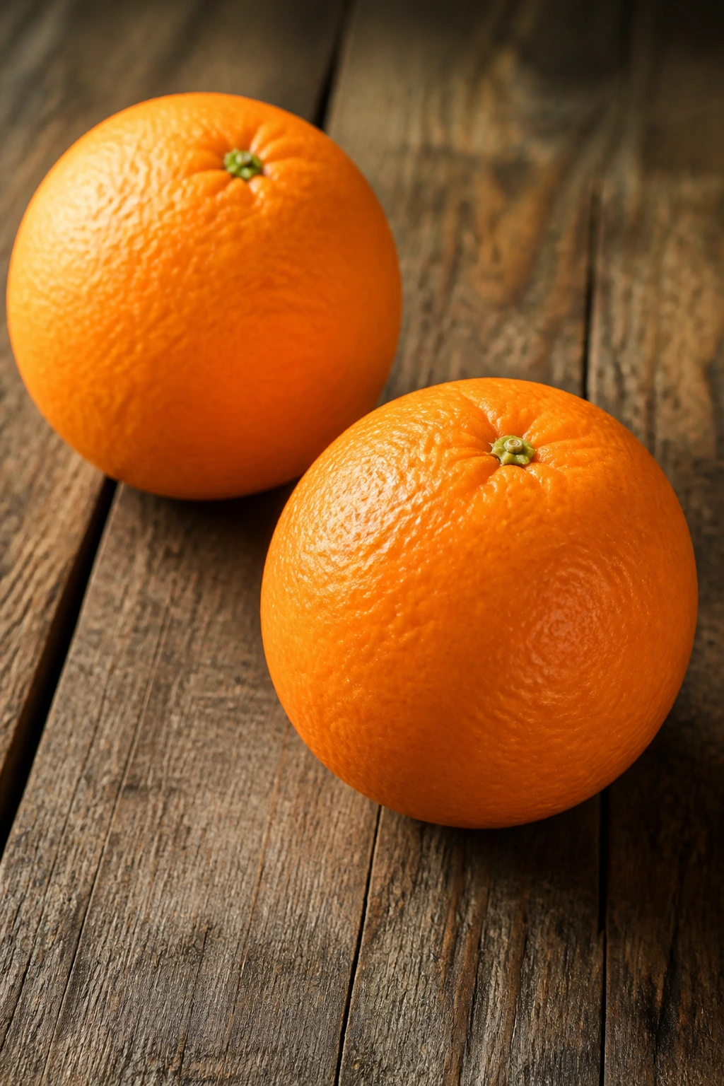 Citrus Relief: Are Oranges Good For Diarrhea? 3 Two to three fresh oranges arranged on a wooden surface under bright natural light.