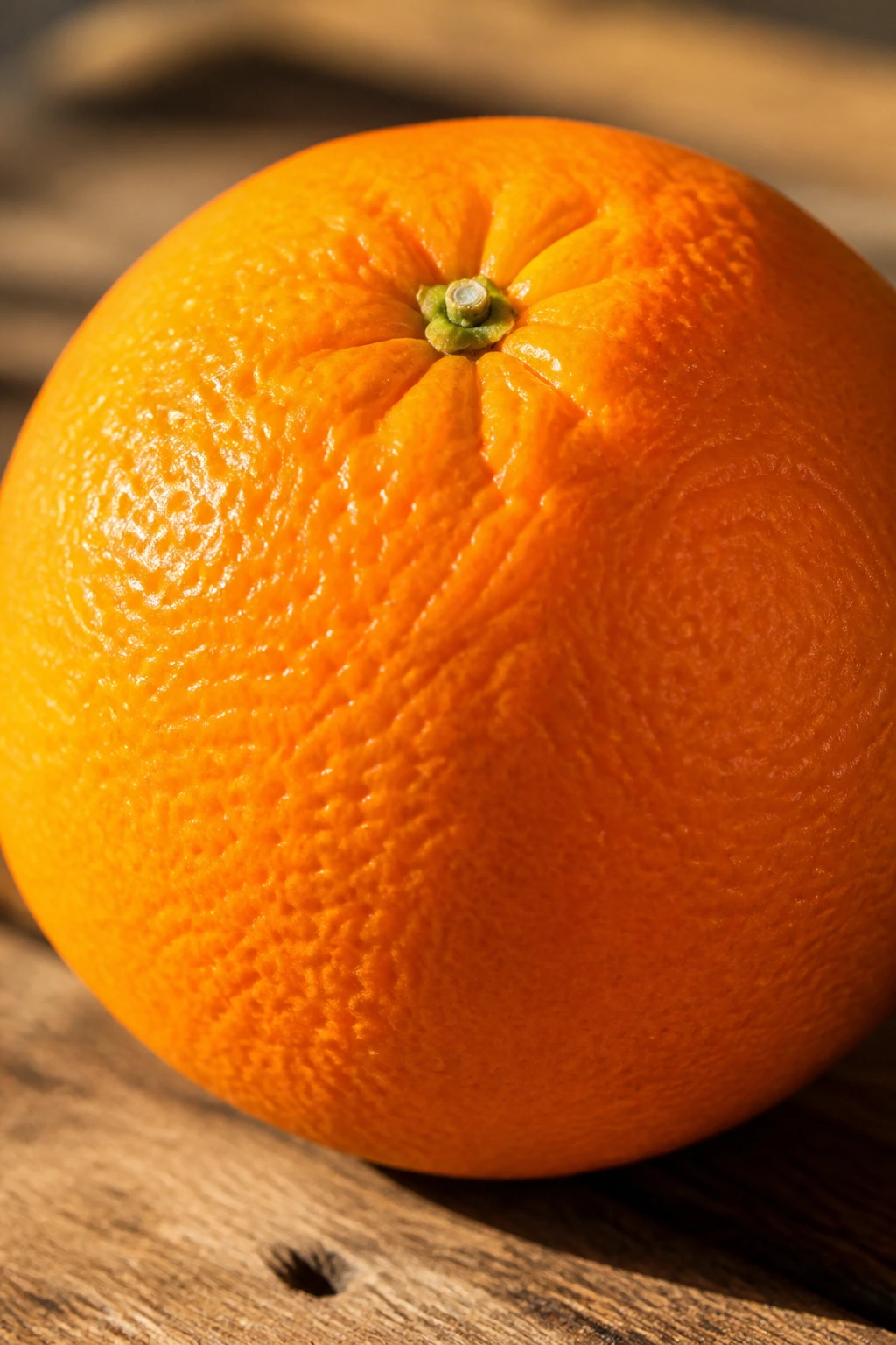 Orange Power: Are Oranges Good For Weight Loss? 1 Close-up orange on wooden table with warm sunlight, highlighting fiber and hydration for weight loss.