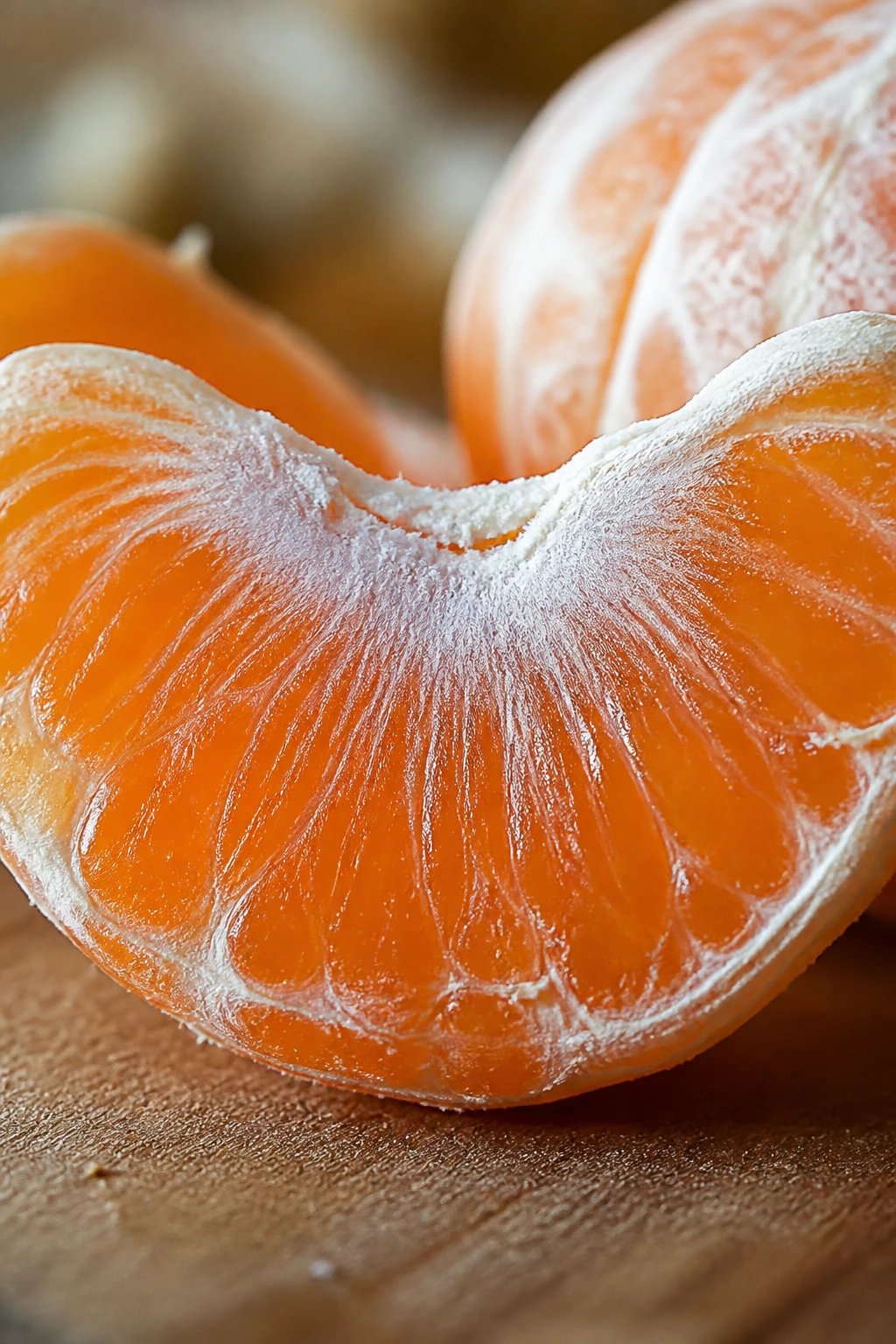 Peel and juicy orange segment close-up