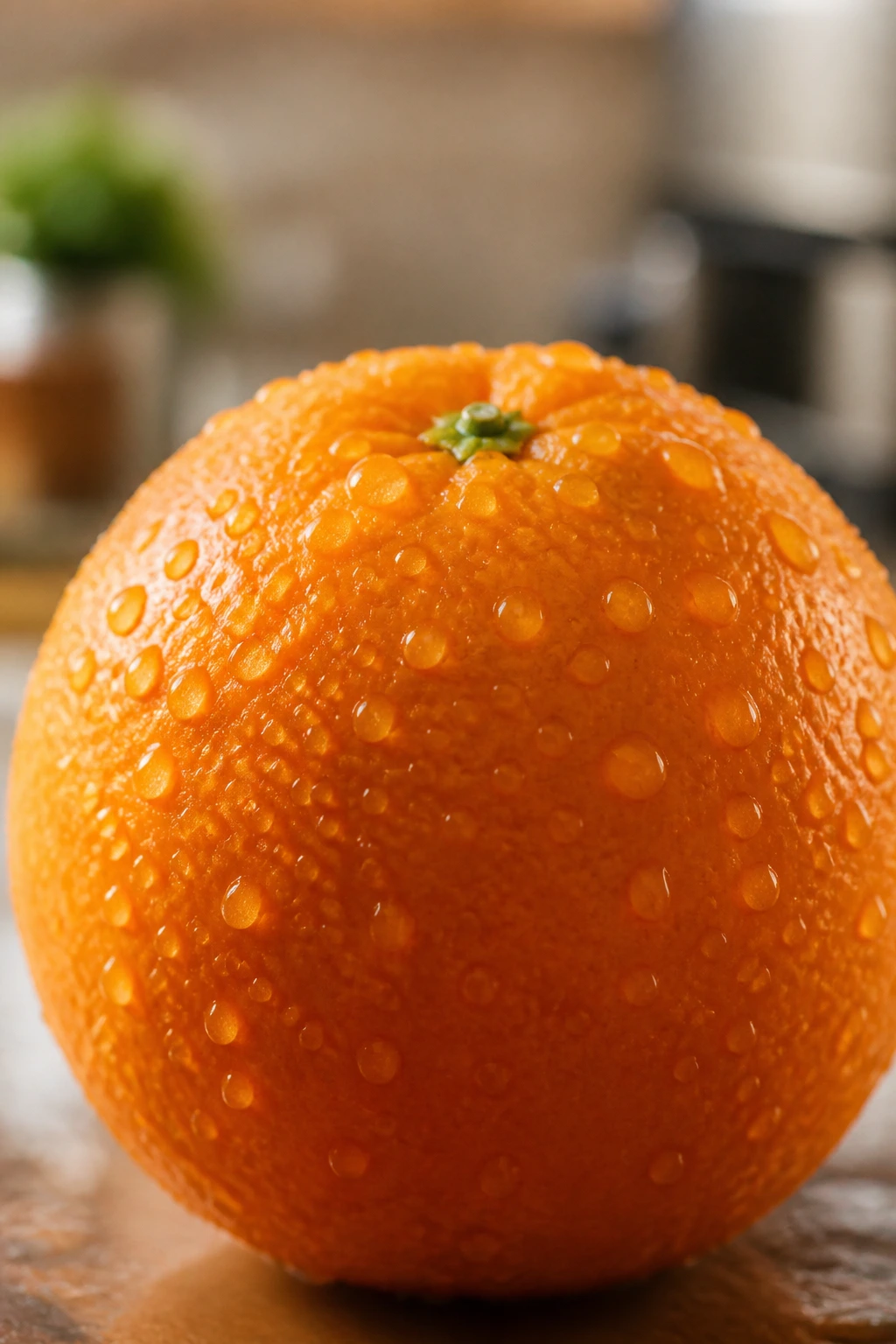 Orange with water droplets showing hydration