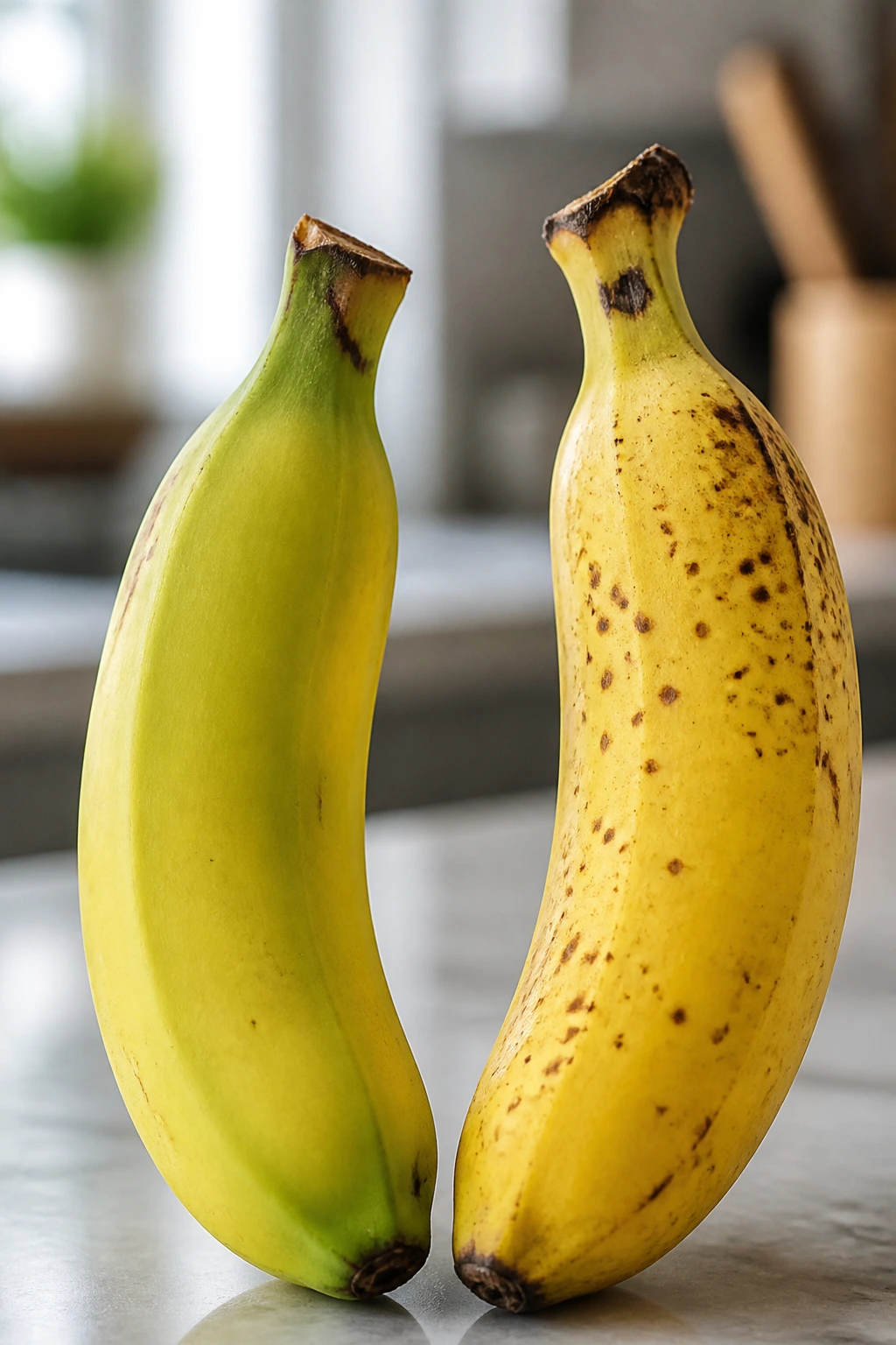Organic Bananas Vs Regular Bananas: Which Should You Go For? 2 Two bananas side by side showing differences between organic and regular varieties.