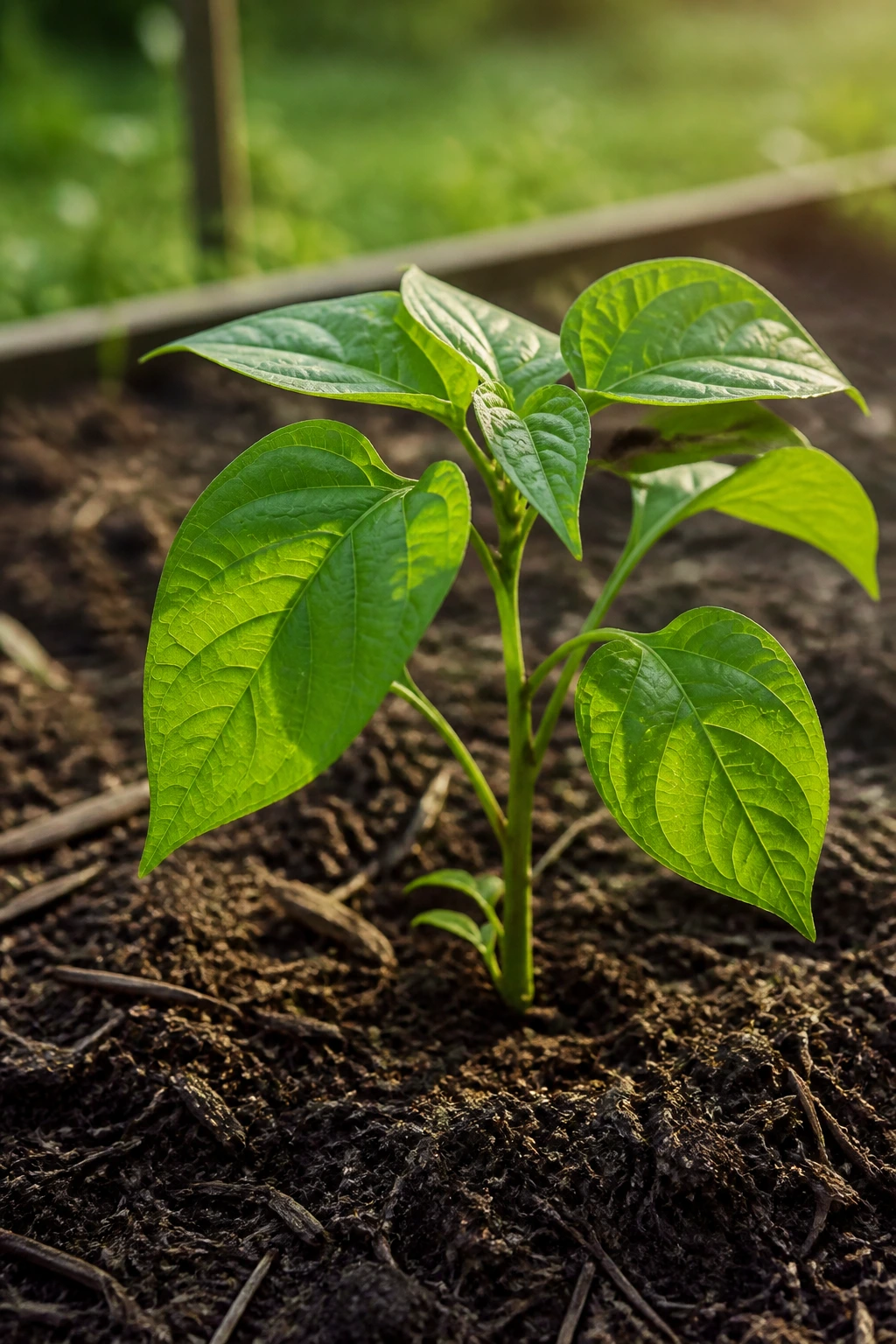How To Grow An Osage Orange Tree From Seed: Step-By-Step Guide 2 Close-up of a healthy Osage orange seedling growing in garden soil with mulch