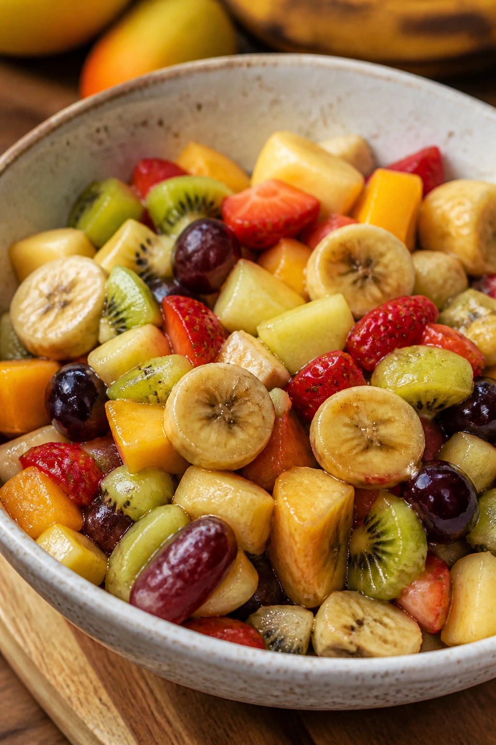 How Long Is Fruit Salad Good For? Shelf Life & Storage Tips 13 Close-up of chopped overripe fruits ready for salad on a wooden board