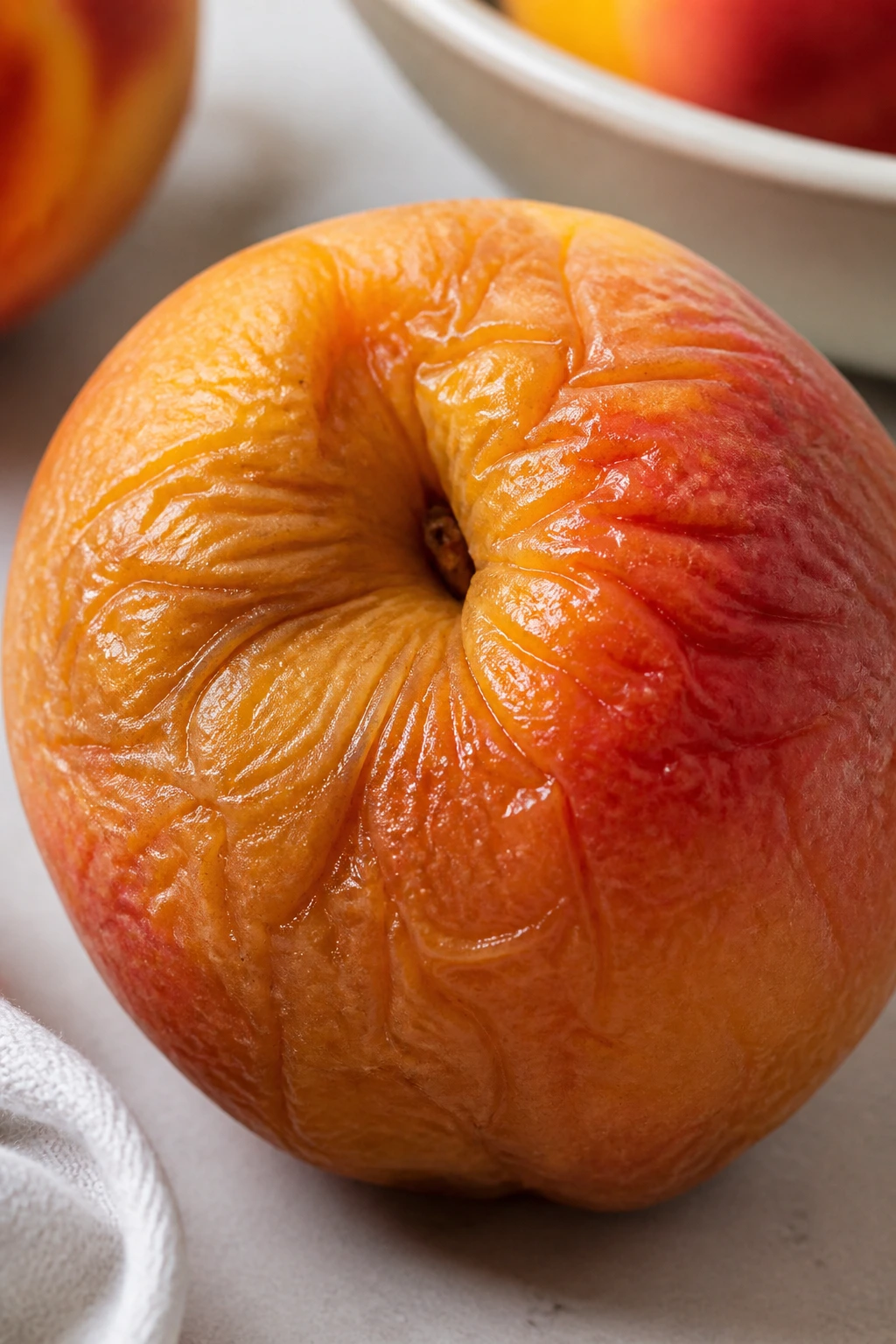 How To Tell If Peaches Are Bad & How Long Do They Last? 8 Wrinkled overripe peach close-up