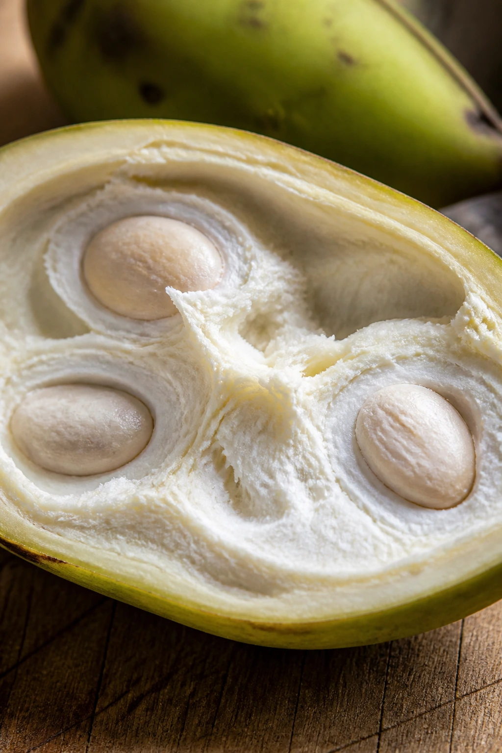 Cross-section of pacay fruit showing flesh and seeds