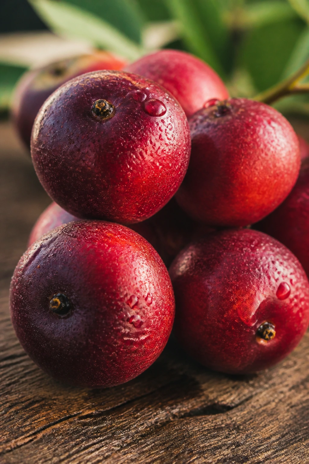 Panama Berry Health Benefits: 7 Amazing Benefits 1 Close-up of Panama berries with dew on red-purple skin on a wooden surface