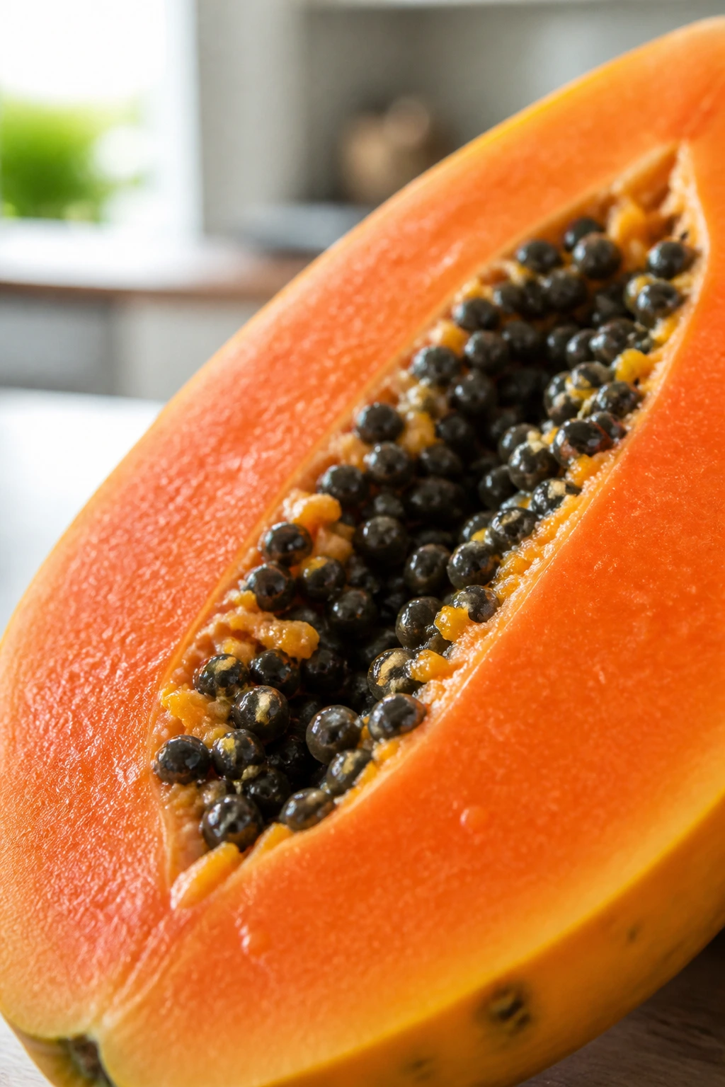 Close-up of papaya half illustrating diagnostic context.